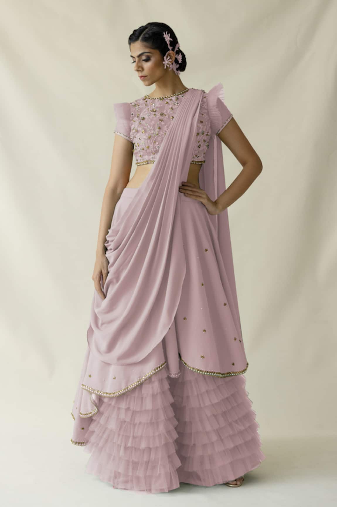 Merge Design Pink Multicolor Floral Embroidered Lehenga Set 