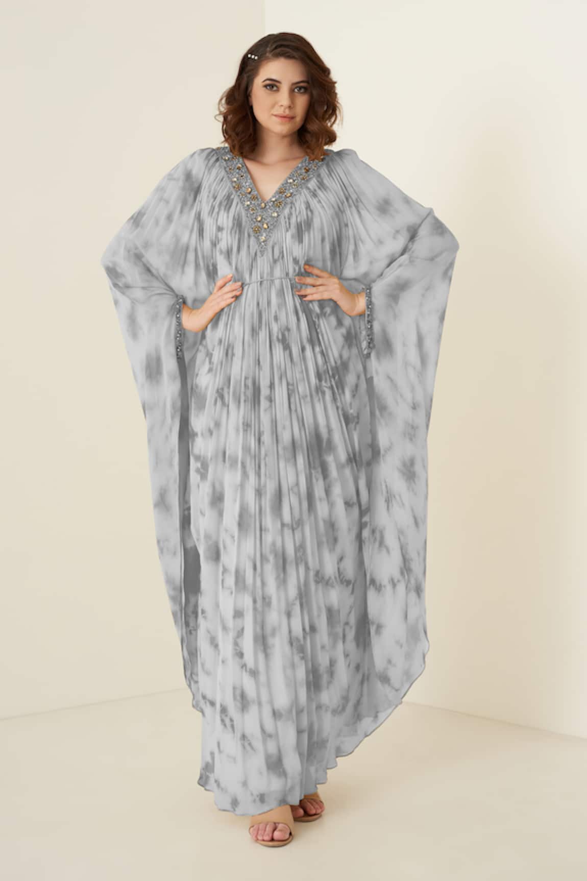 Merge Design Grey Kaftaan with Sequin Embroidery 