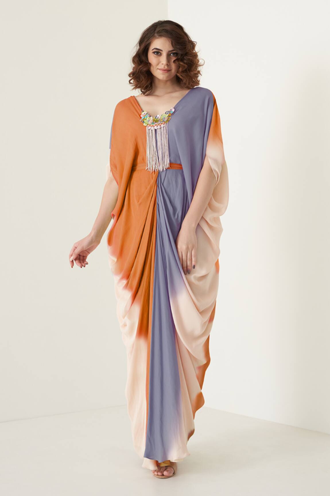 Merge Design Multicolor Modal Satin Kaftaan Set 