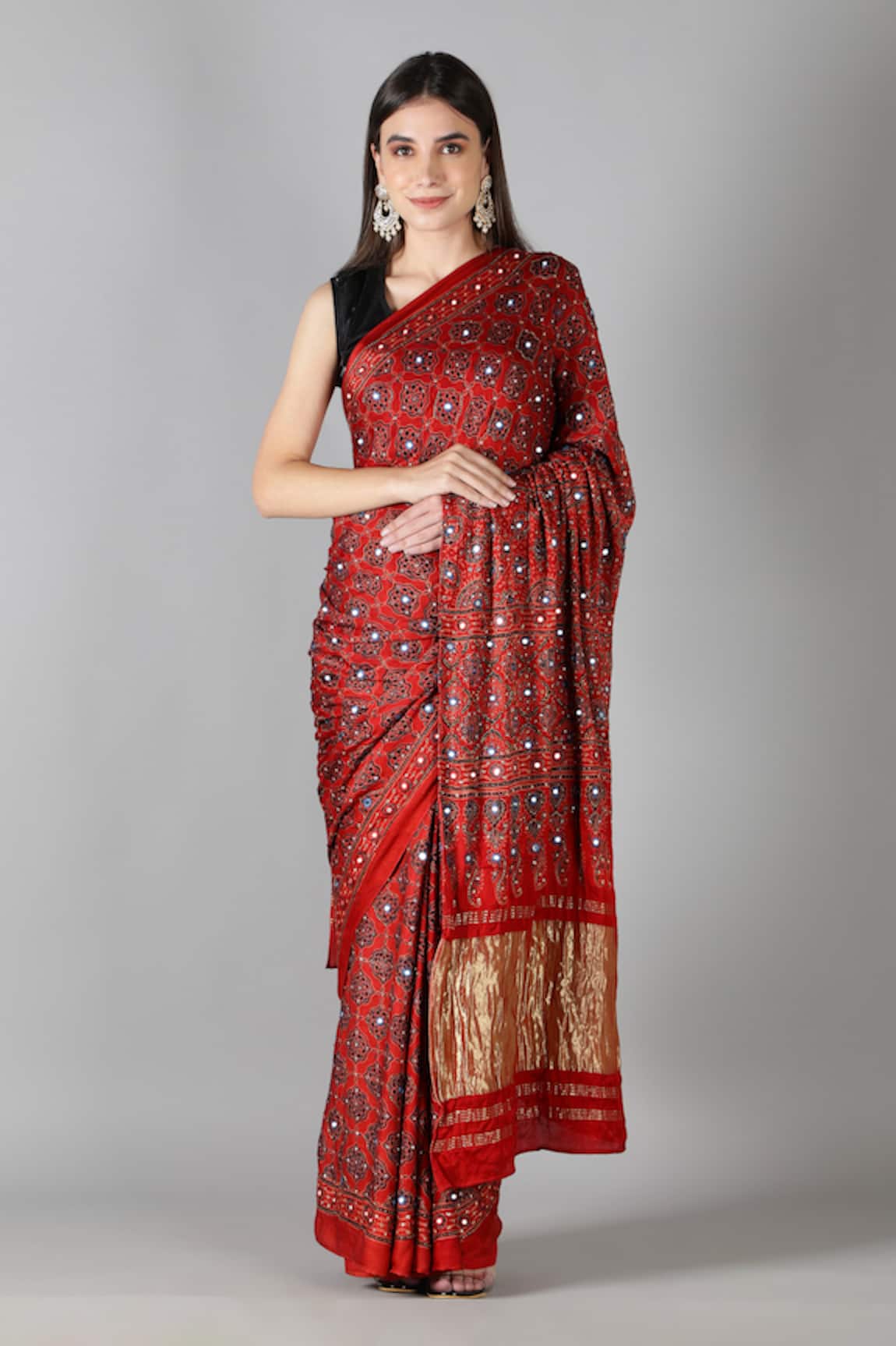 Sheeshakari Red Printed Silk Saree 