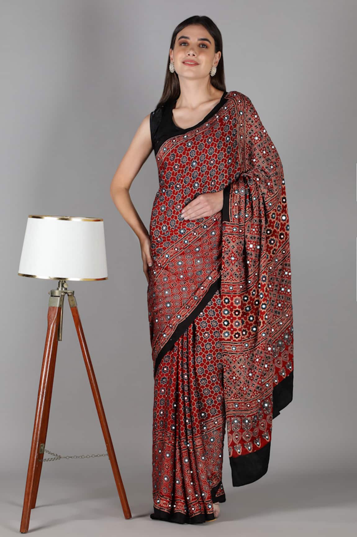 Sheeshakari Black Printed Silk Saree with Blouse 