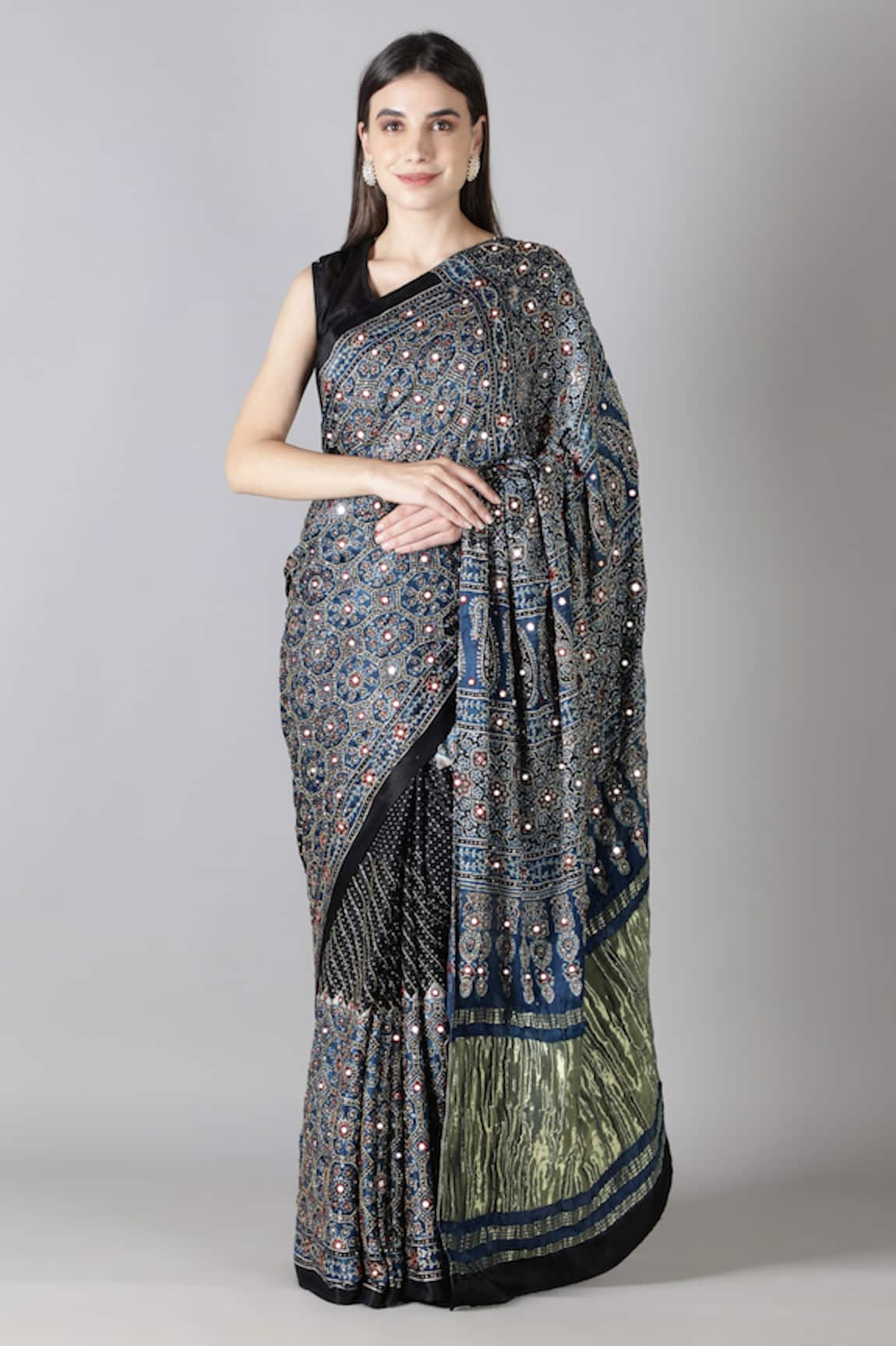 Sheeshakari Blue Printed Designer Saree with Blouse 