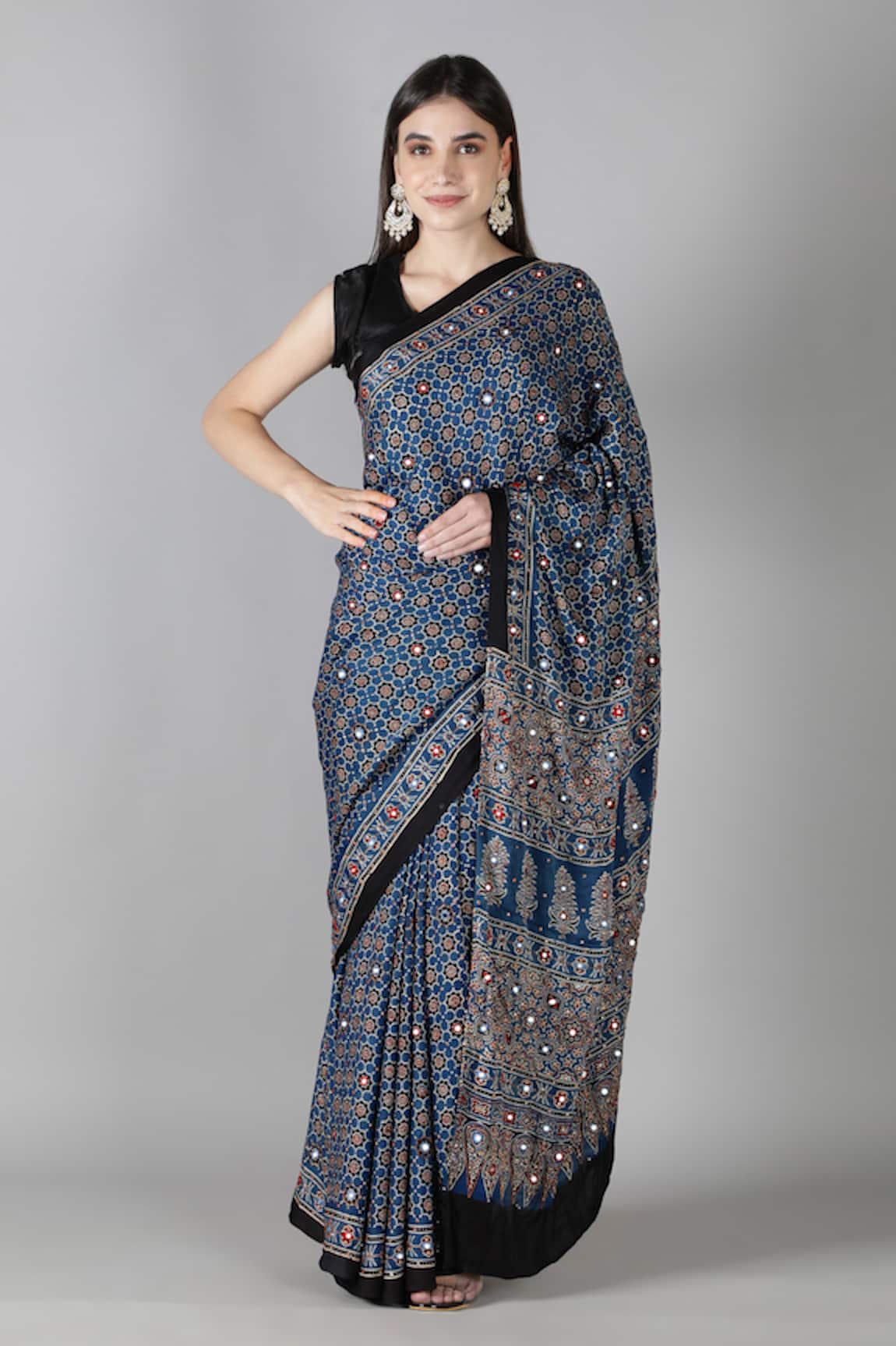 Sheeshakari Blue Printed Designer Saree with Blouse 