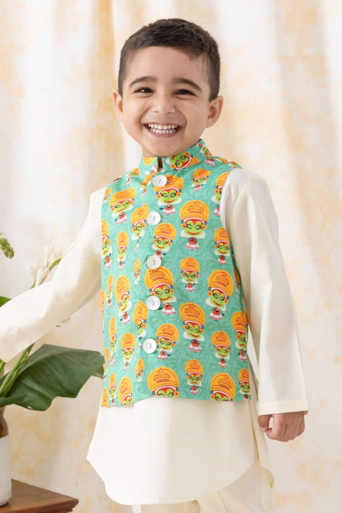 Tiber Taber Kathakali Print Boys Bundi Jacket 