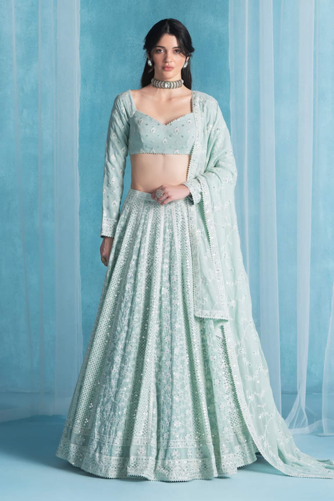 LASHKARAA Soft Green Classic Lehenga Set 