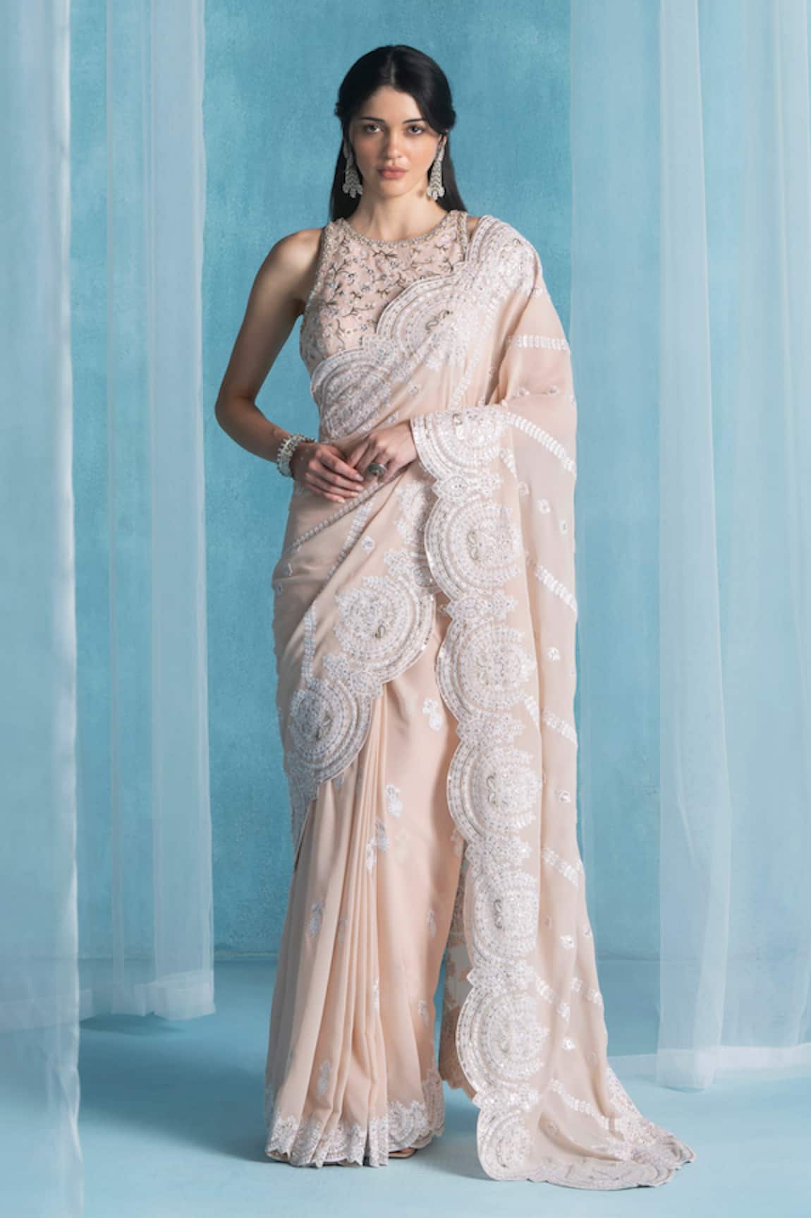 LASHKARAA Soft Peach Designer Saree Set 