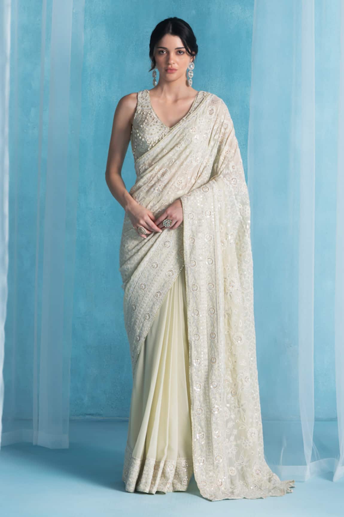LASHKARAA Soft Green Designer Saree Set 