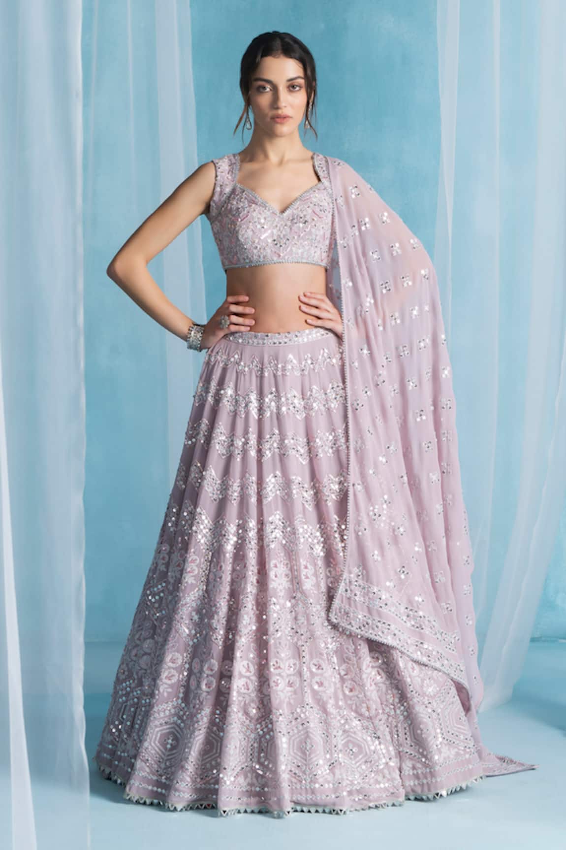 LASHKARAA Dusty Pink Embroidered Lehenga Set 