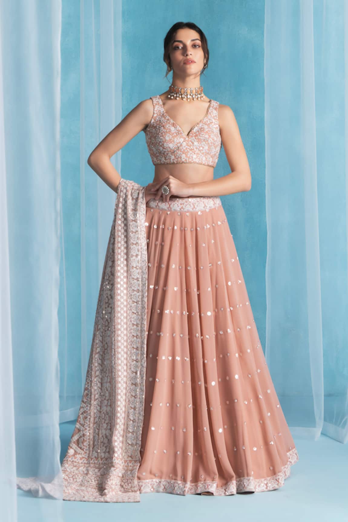 LASHKARAA Dusty Peach Classic Lehenga Set 