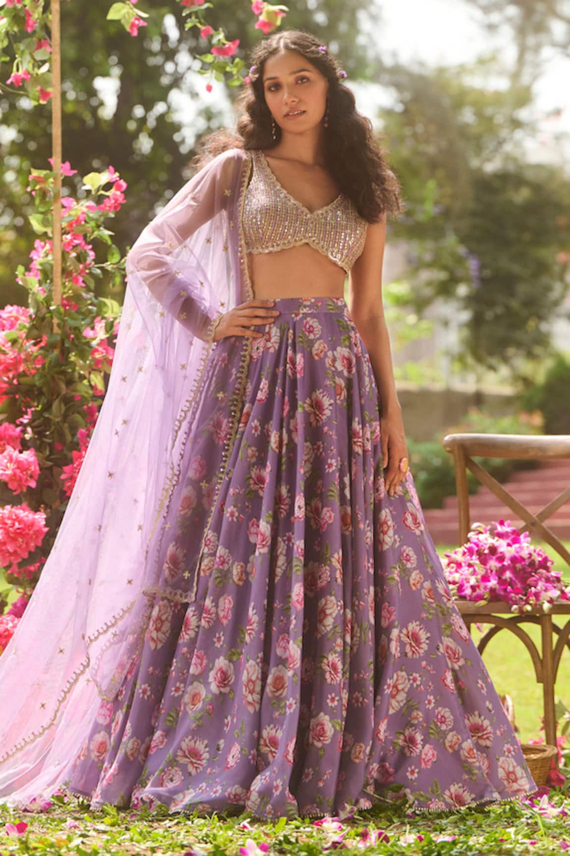 LASHKARAA Dusty Purple Floral Lehenga Set 