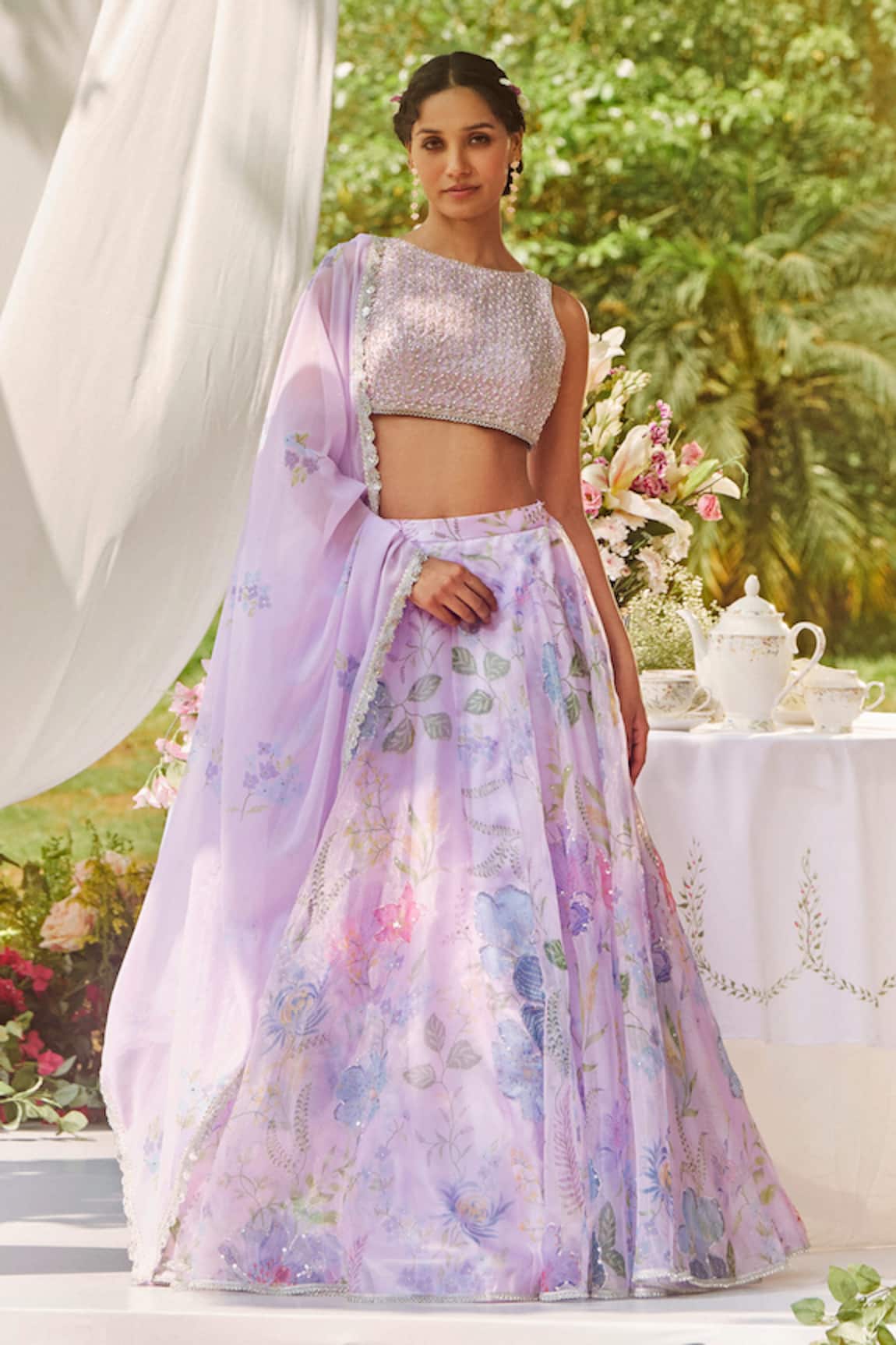 LASHKARAA Lavender Printed Classic Lehenga Set 