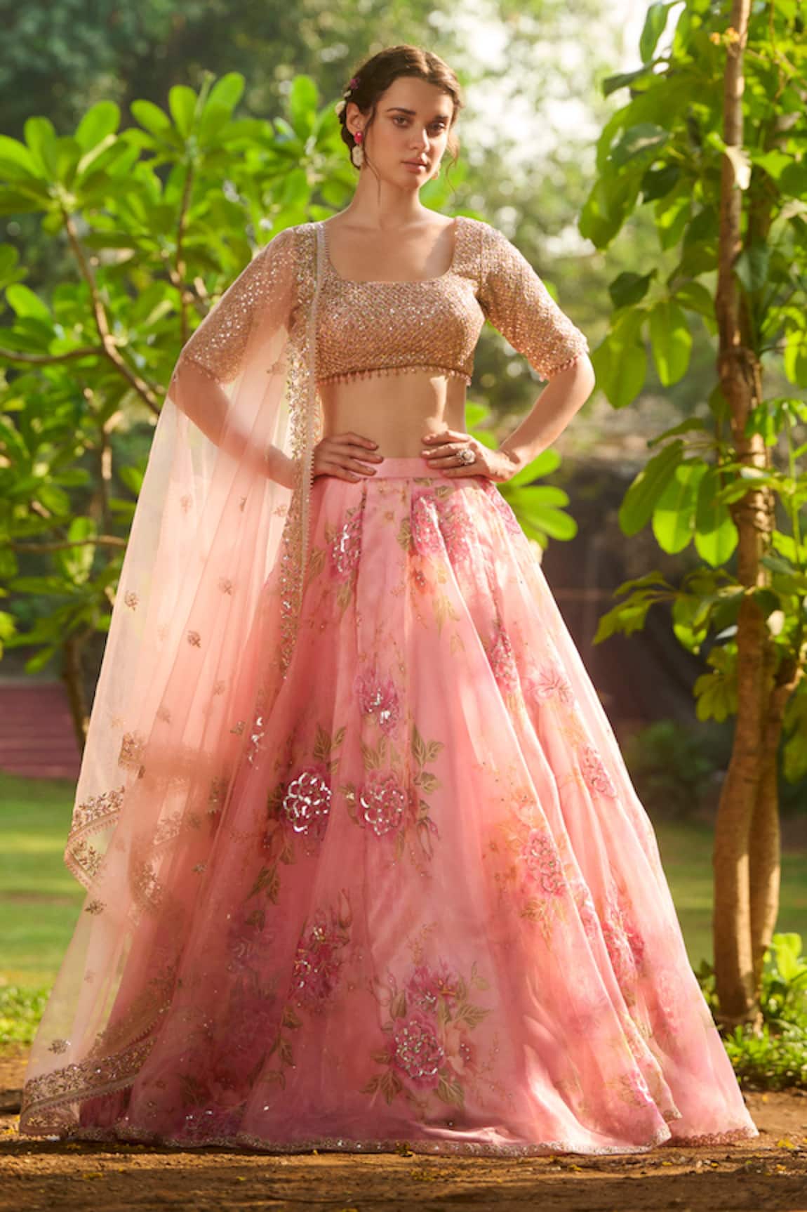 LASHKARAA Light Pink Embroidered Lehenga Set 