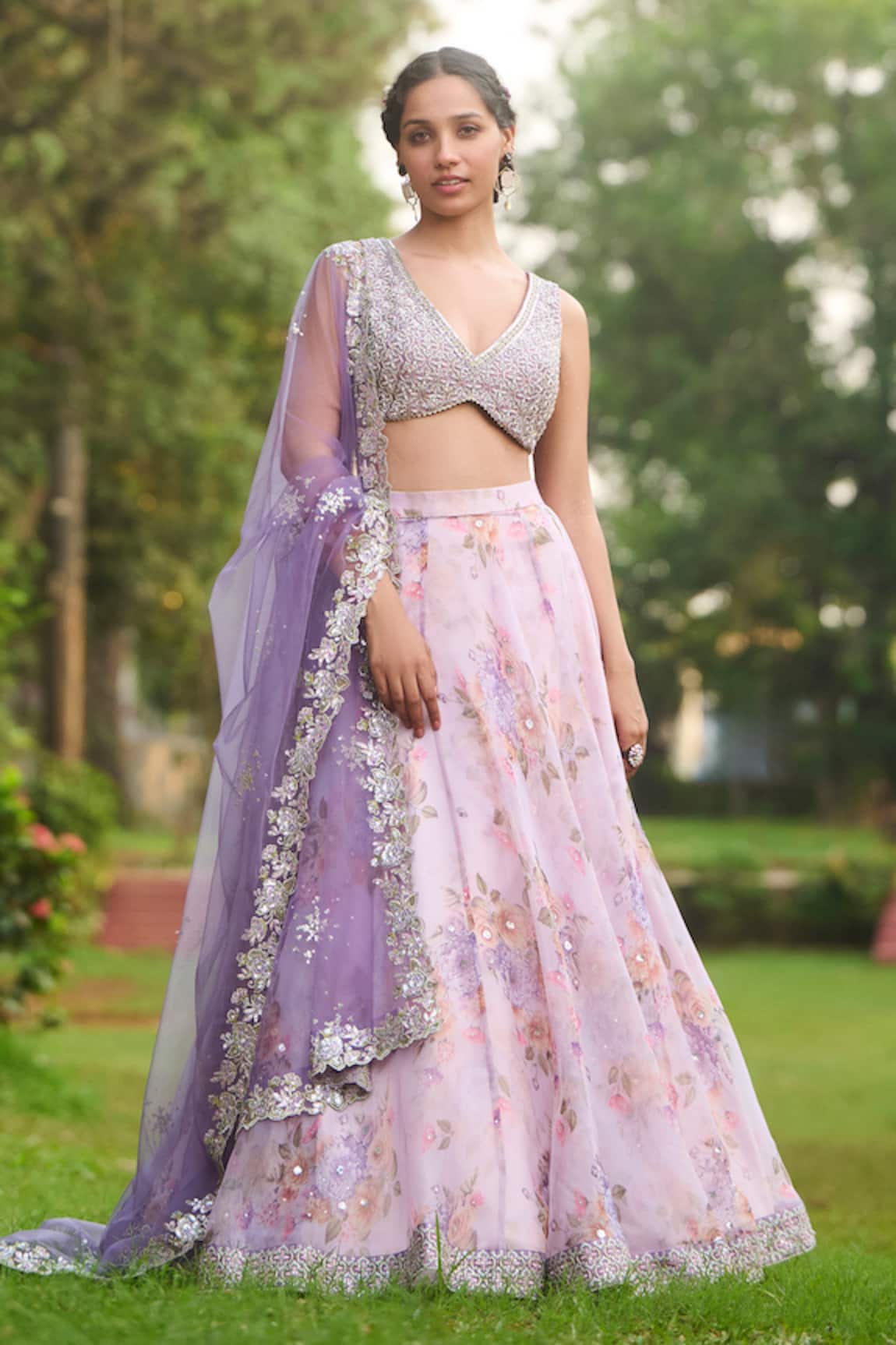 LASHKARAA Dusty Purple Floral Lehenga Set 