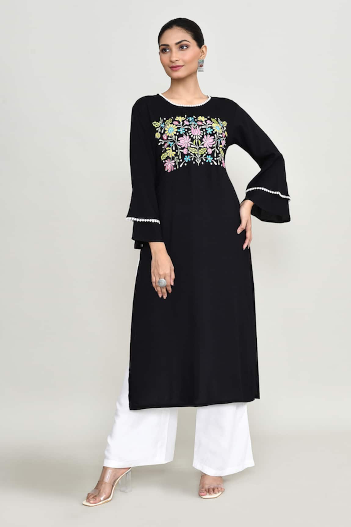 Abbaran Embroidered Black Rayon Tunic 
