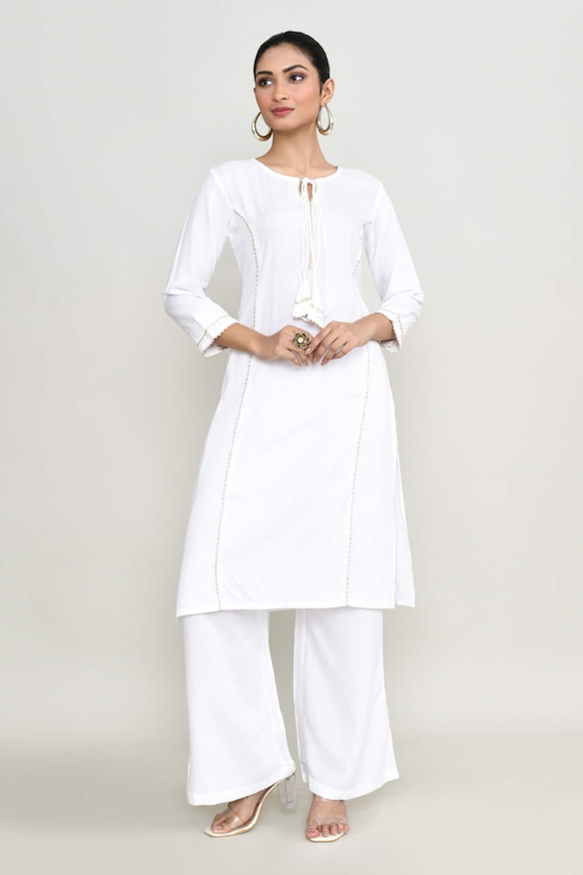 Abbaran White Embroidered Rayon Tunic 