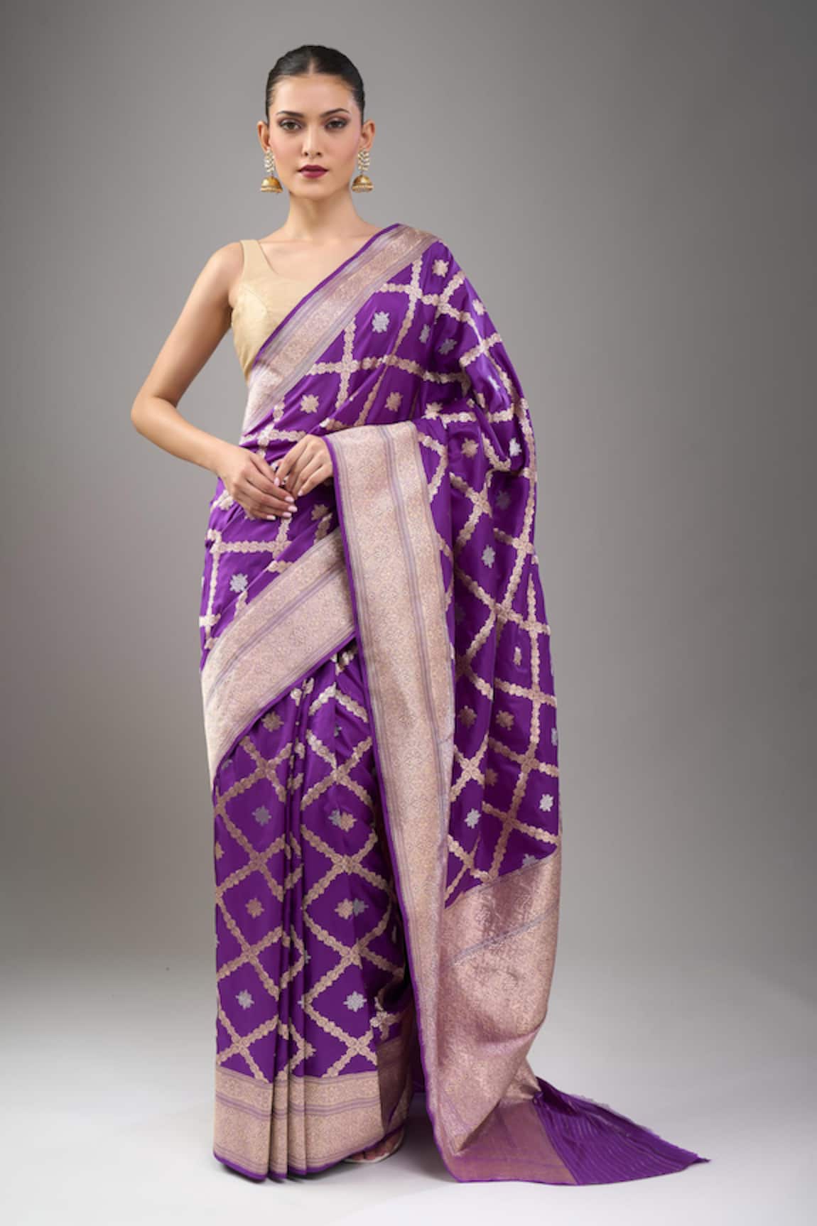 Mint N Oranges Purple Banarasi Silk Saree With Blouse 