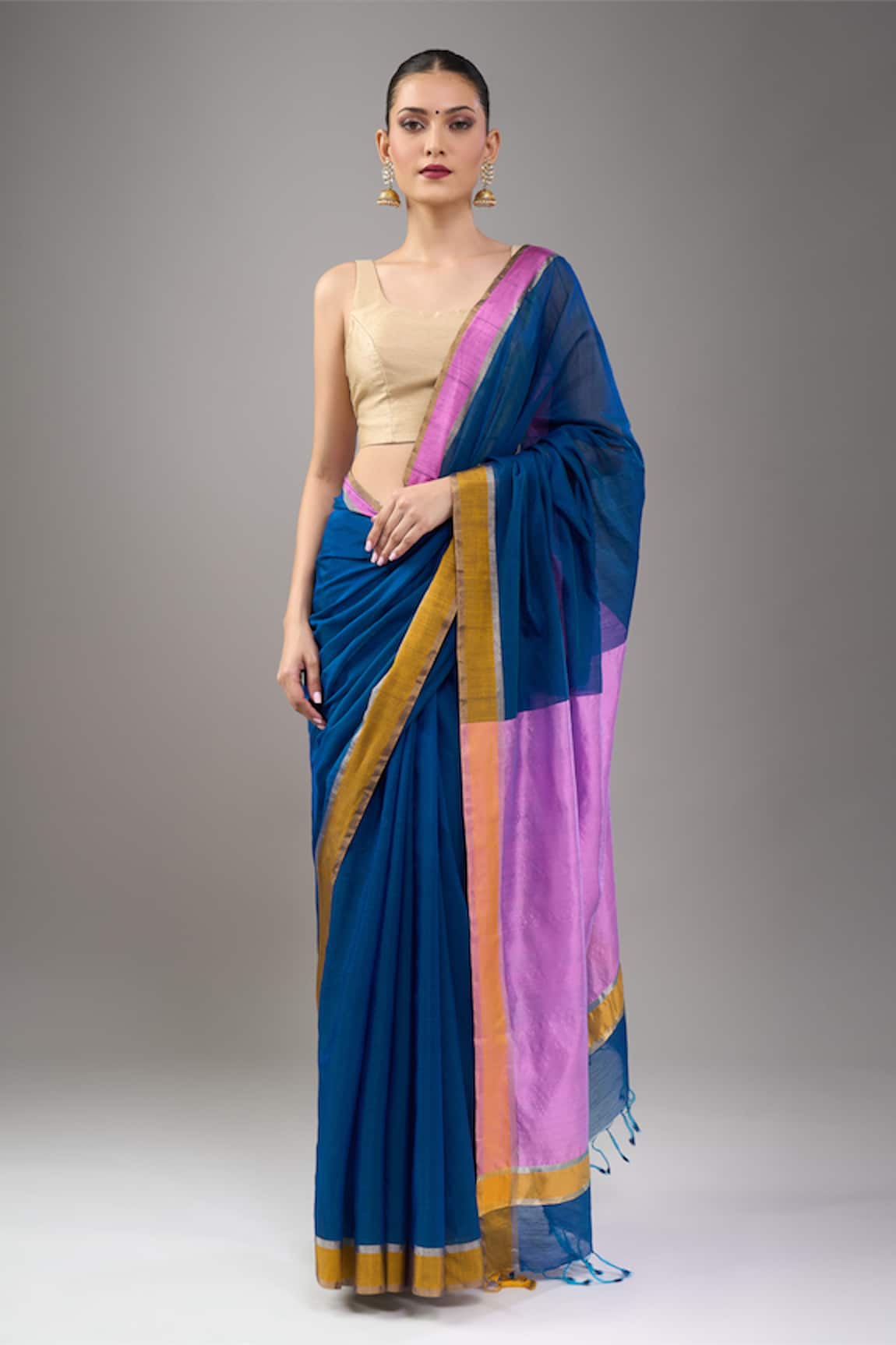 Mint N Oranges Handwoven Chanderi Saree Set 