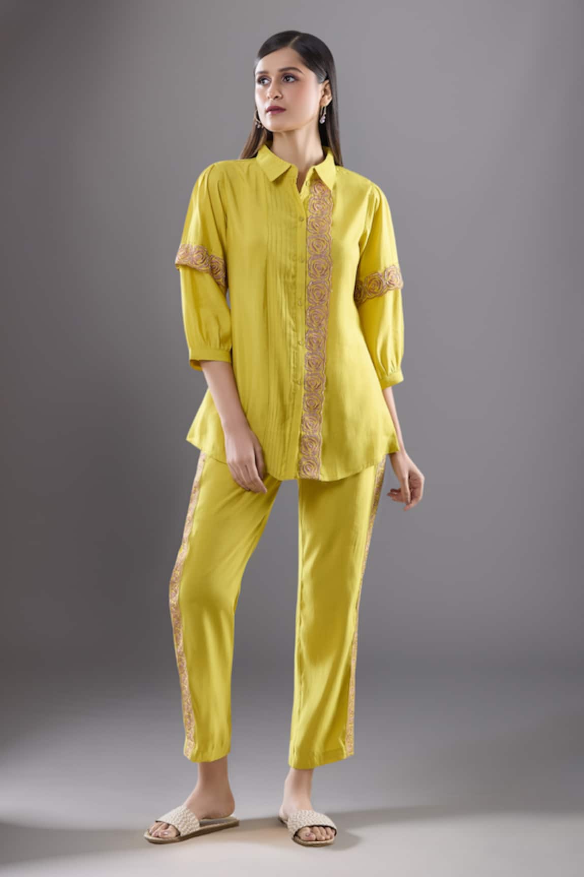 Samyukta Singhania Rose Lace Embroidered Shirt & Pant Set 