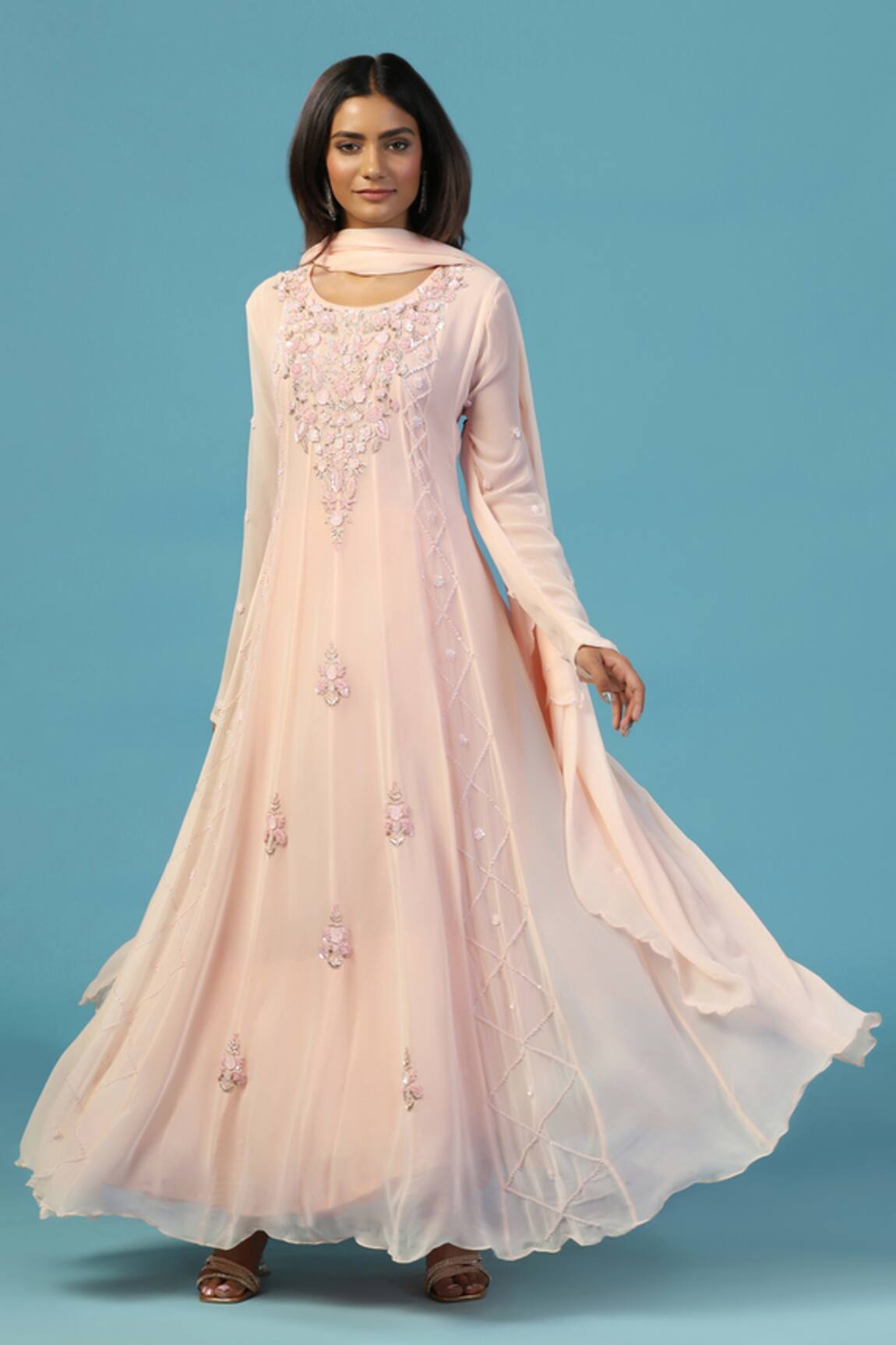 Two Sisters By Gyans Embroidered Pink Anarkali Set 