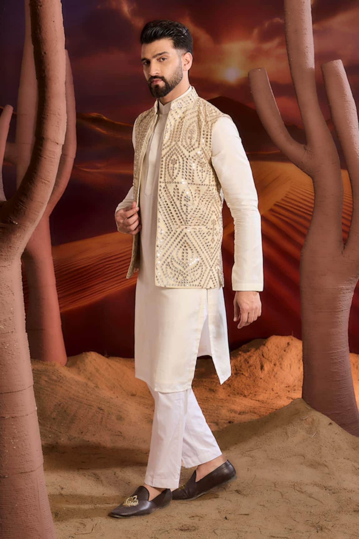 Kasbah Designer Gold Tissue Nehru Jacket 