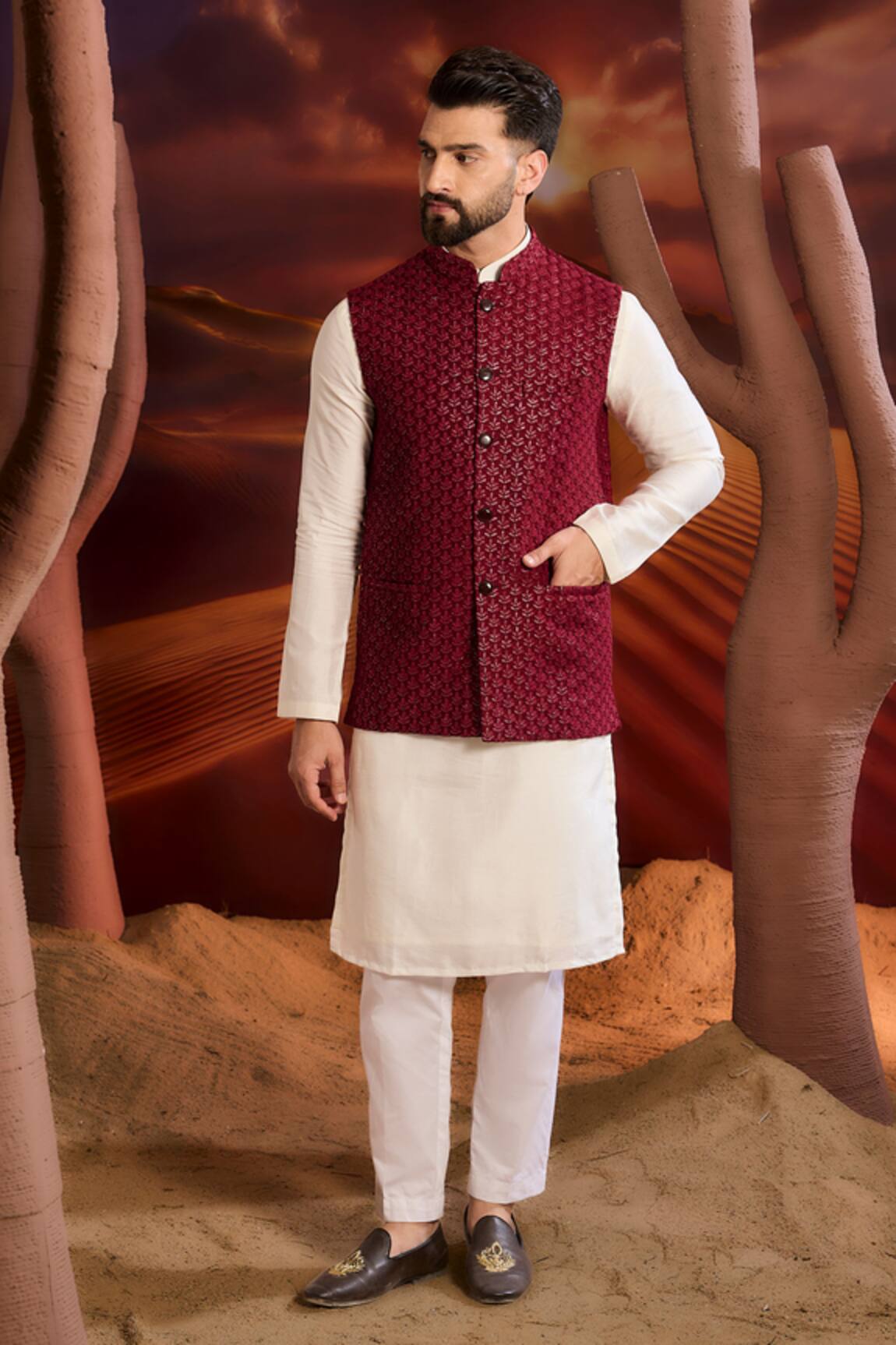 Kasbah Designer Maroon Nehru Jacket 