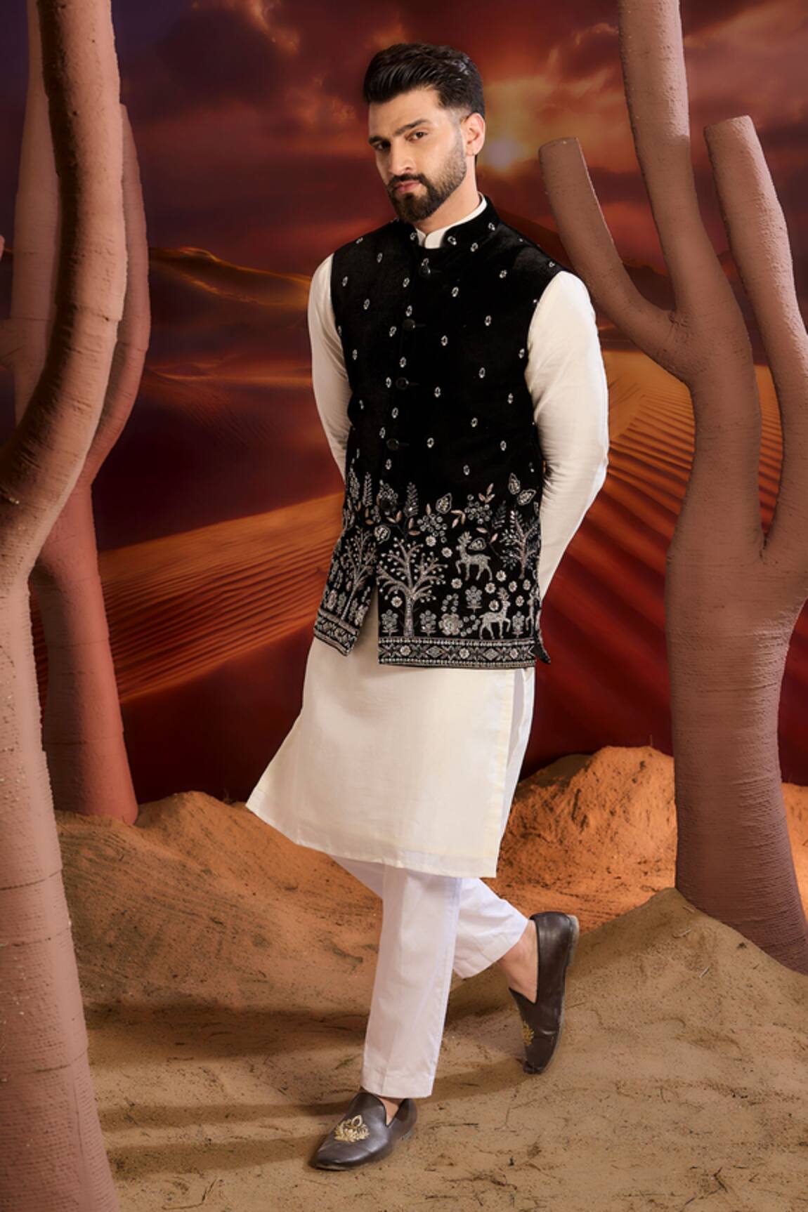 Kasbah Black Velvet Designer Nehru Jacket 