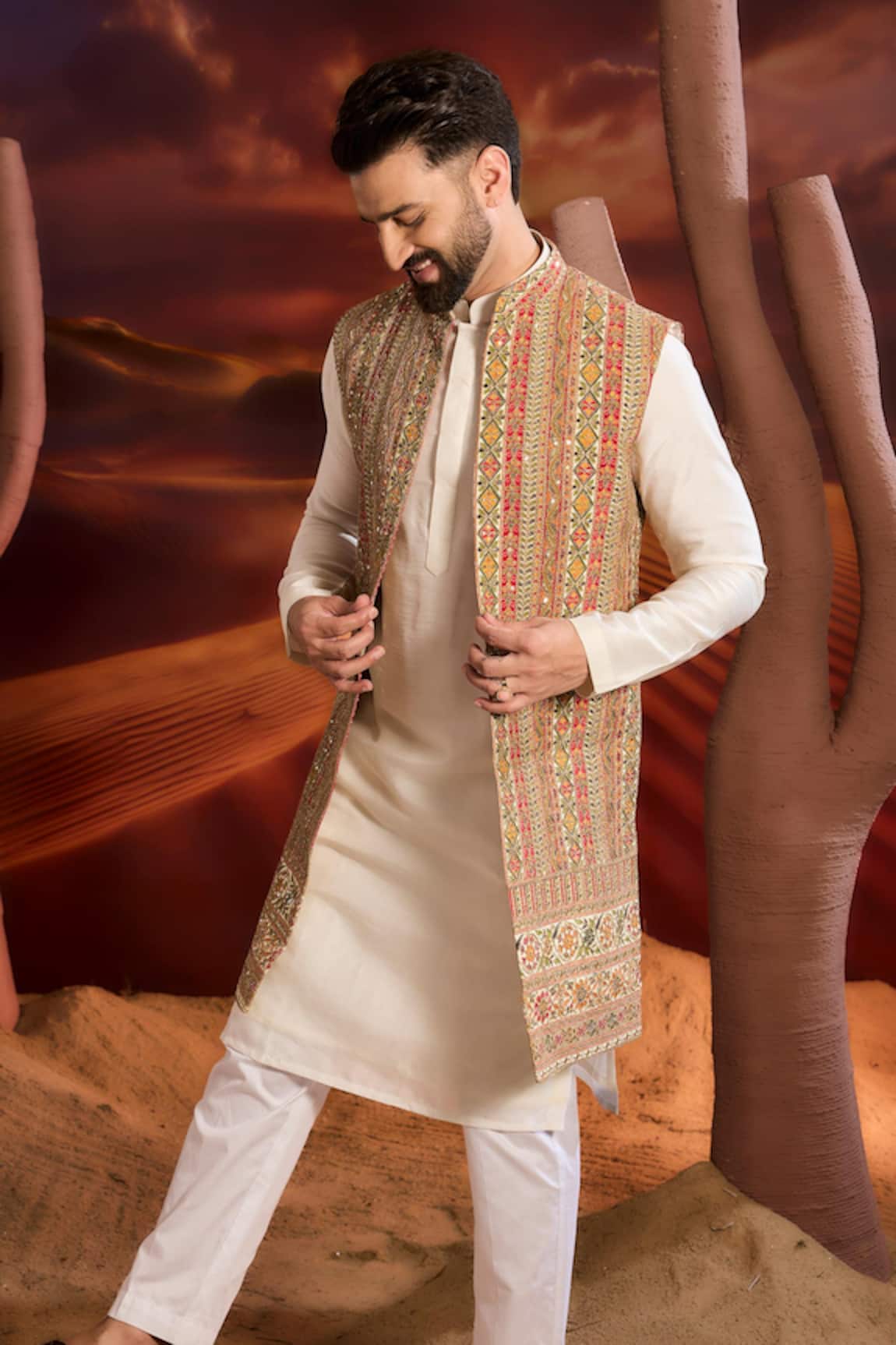 Kasbah Designer Multi Color Nehru Jacket 