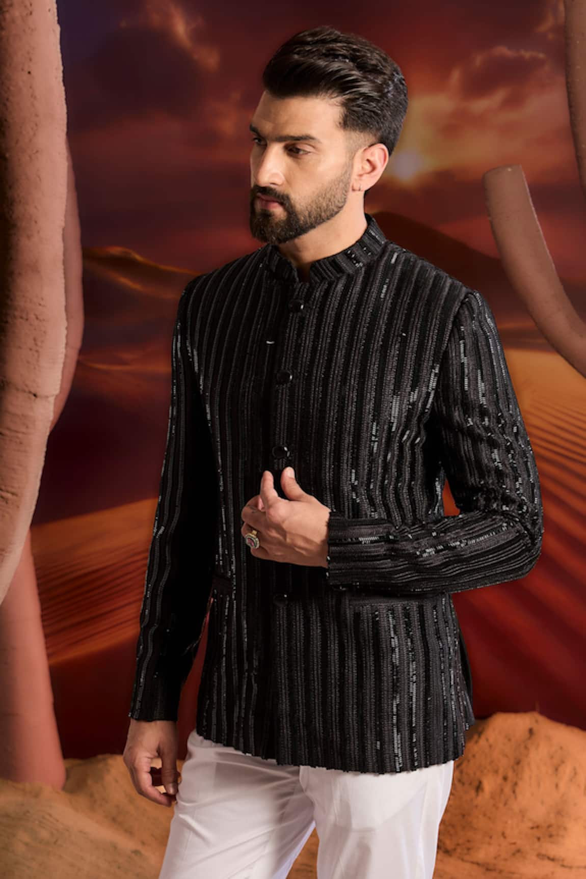 Kasbah Black Silk Designer Bandhgala 