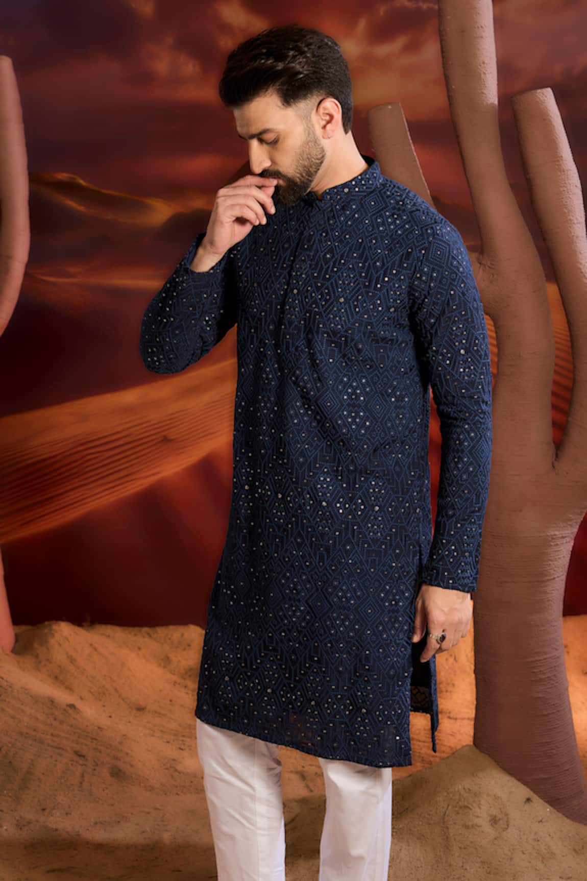 Kasbah Designer Blue Silk Classic Kurta 