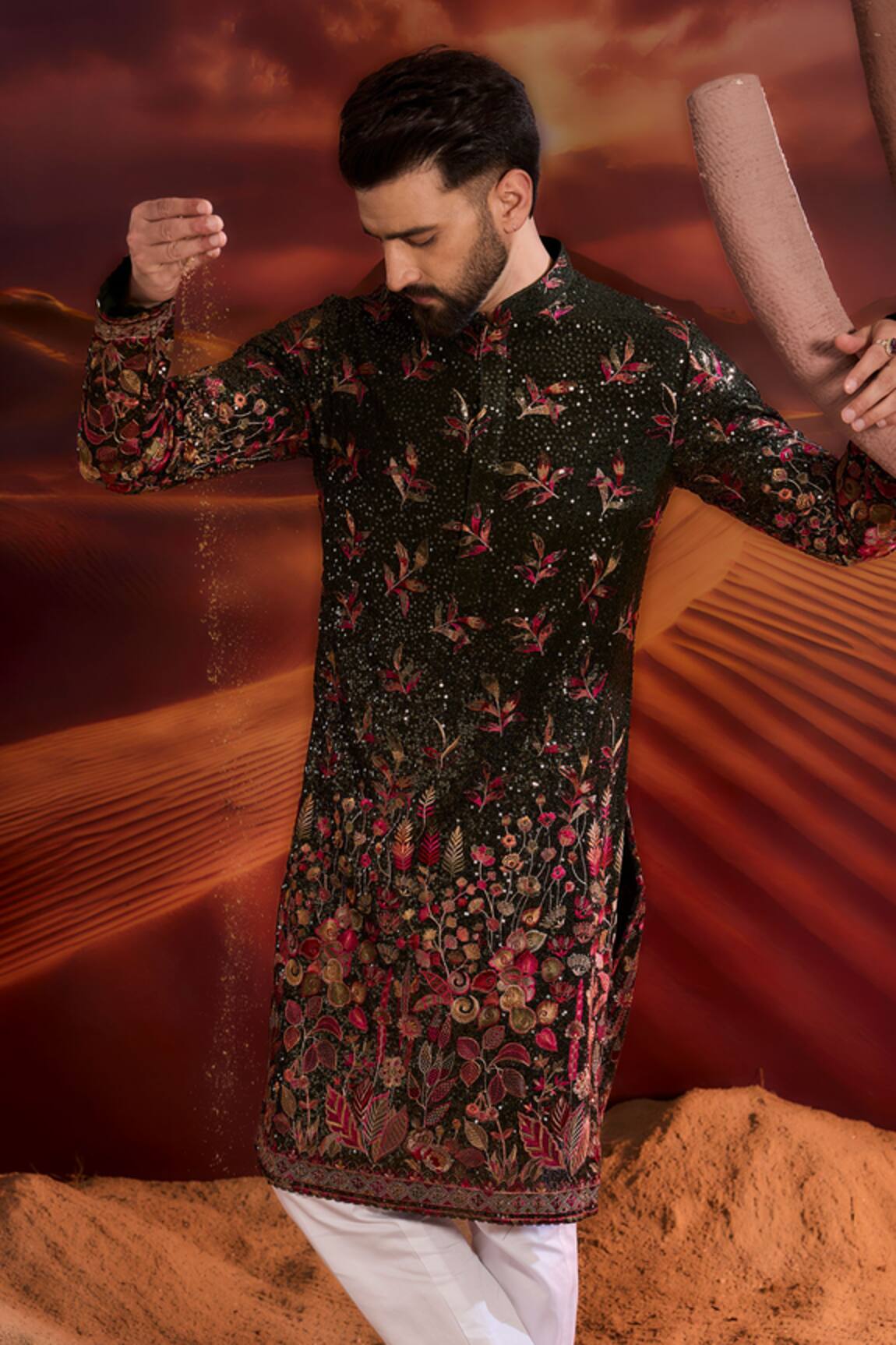 Kasbah Designer Green Embroidered Kurta 