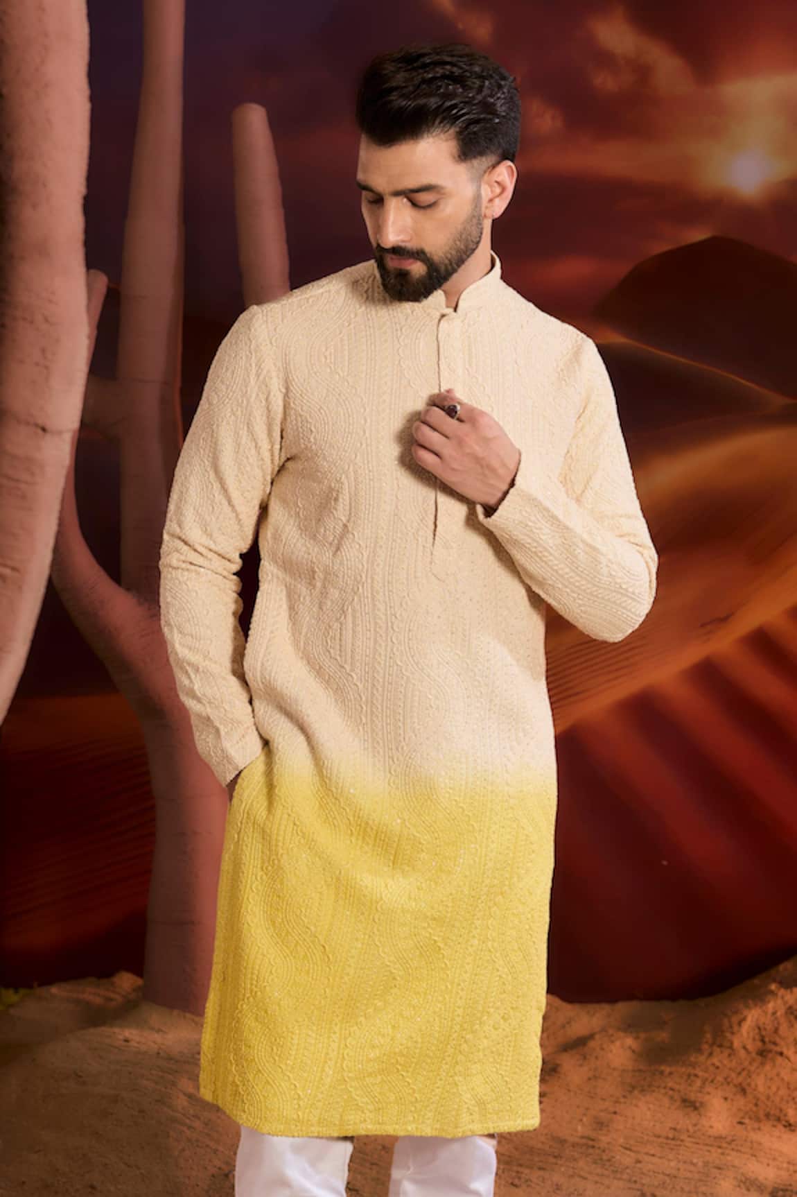 Kasbah Designer Silk Kurta in Yellow 