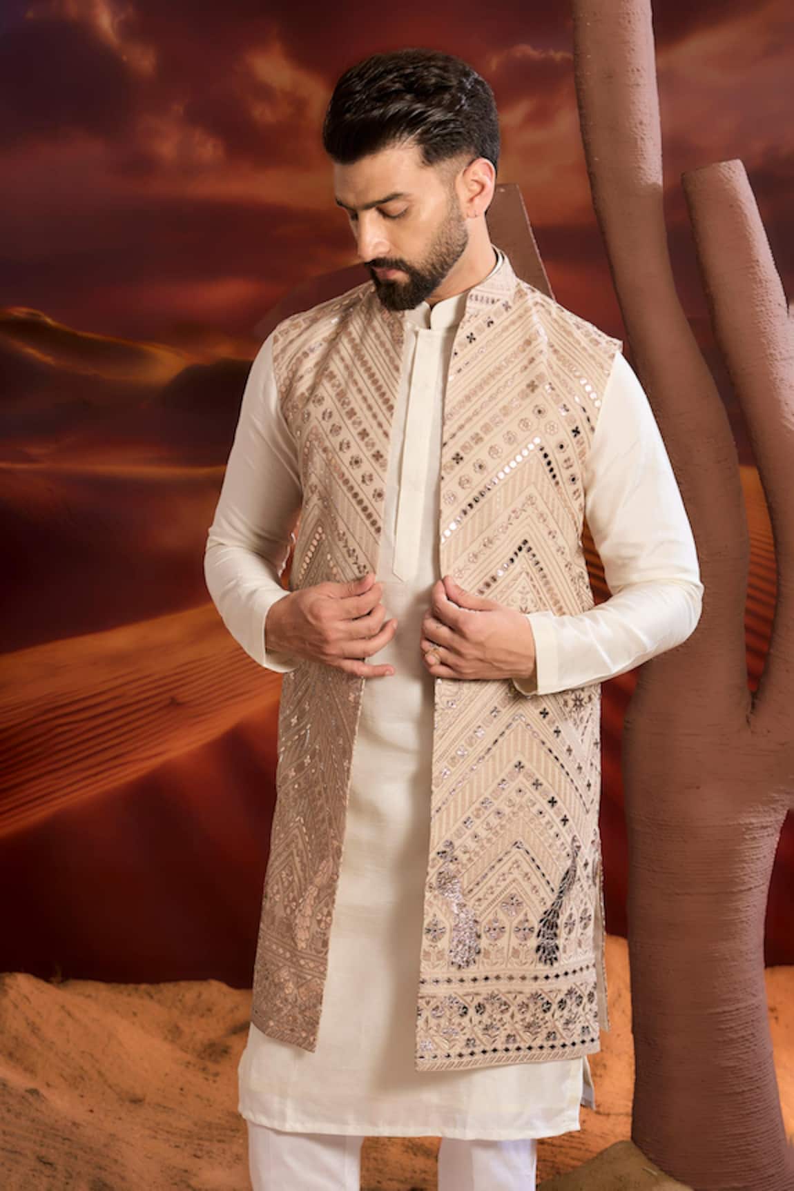 Kasbah Beige Designer Nehru Jacket 