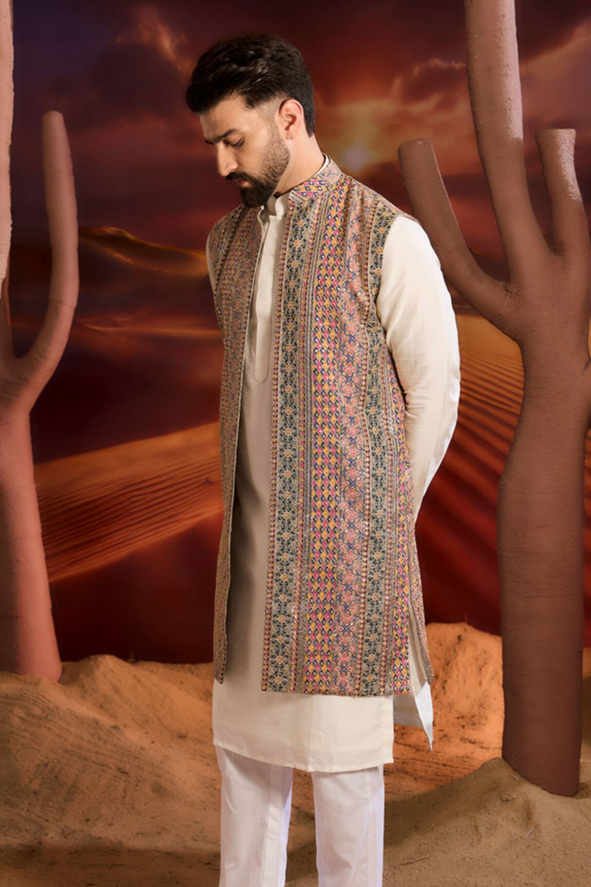 Kasbah Designer Multi Color Nehru Jacket 