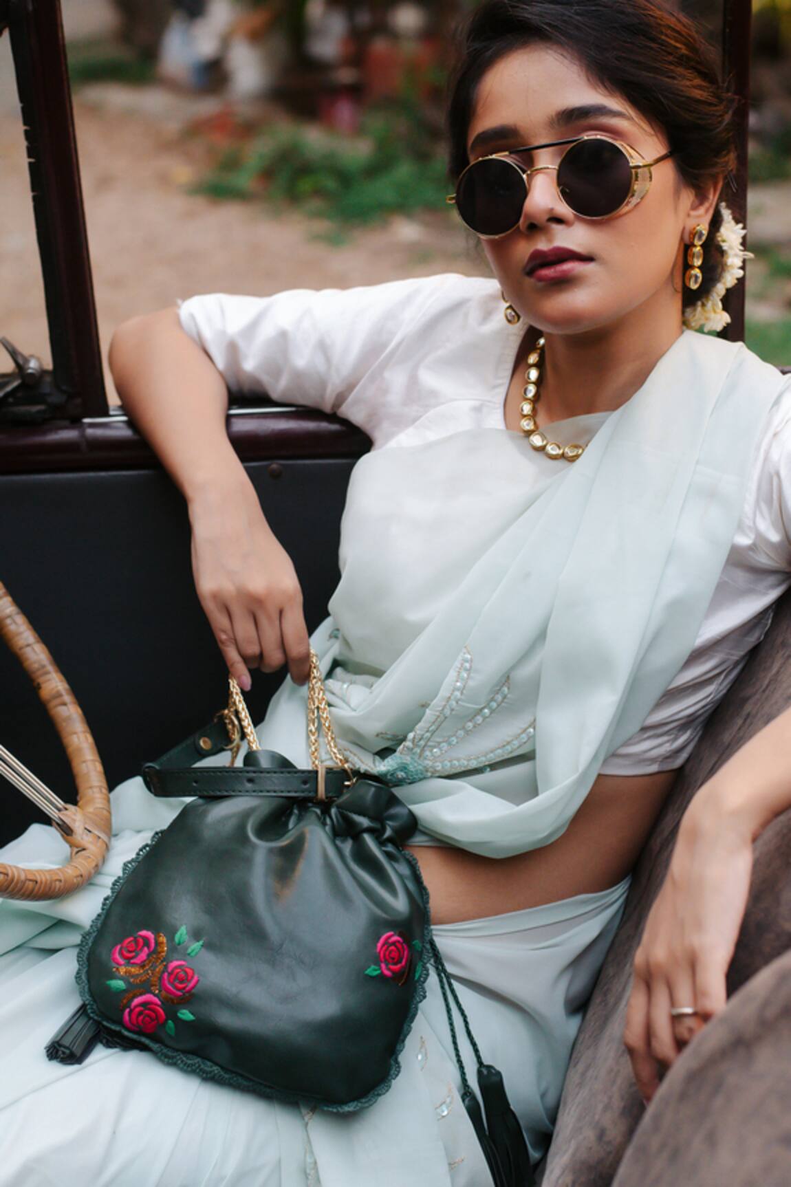 Miri Hand Embroidered Roses Potli Bag 