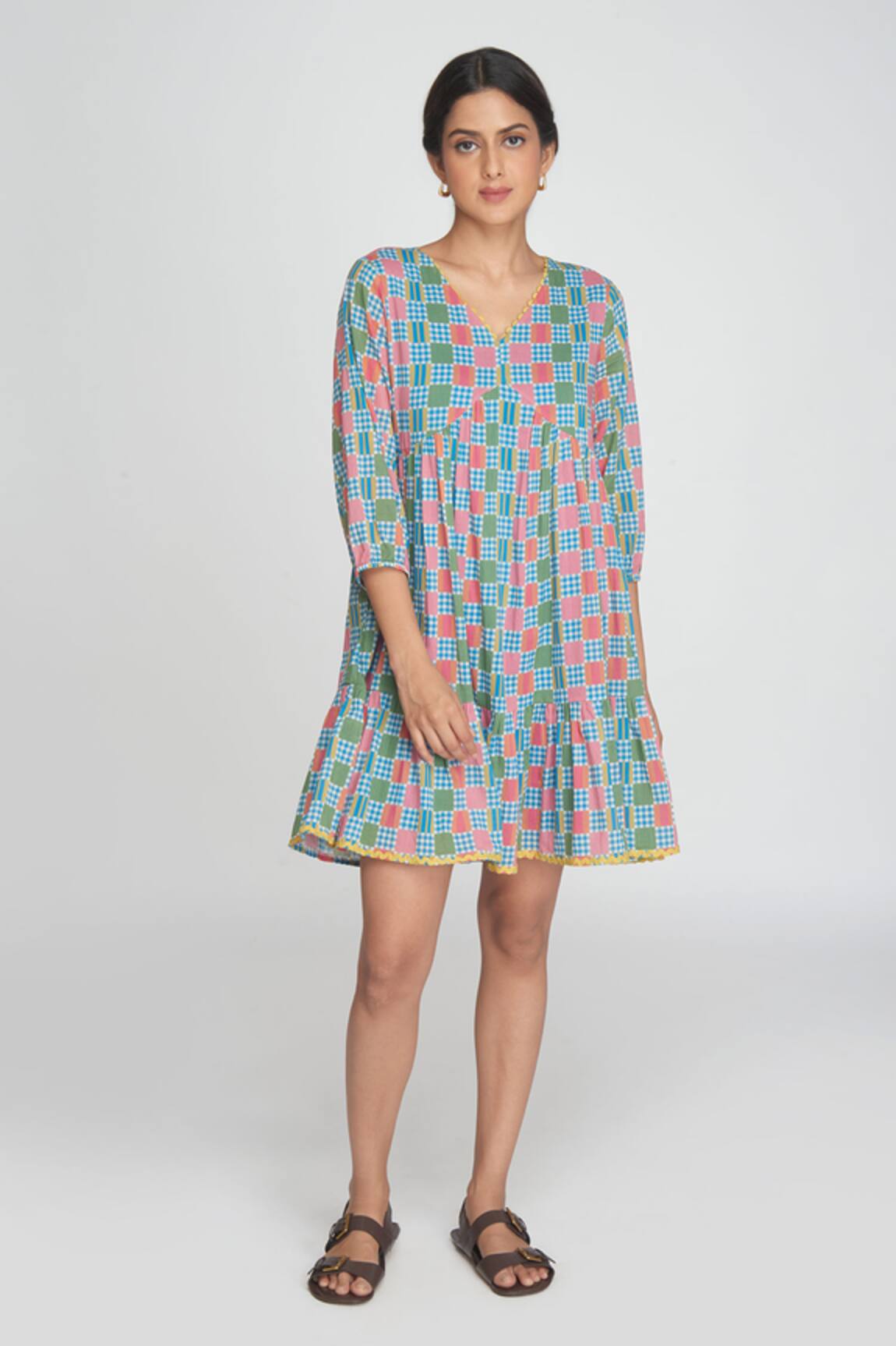 Sinjhar Blue Checkered Cotton Dress 