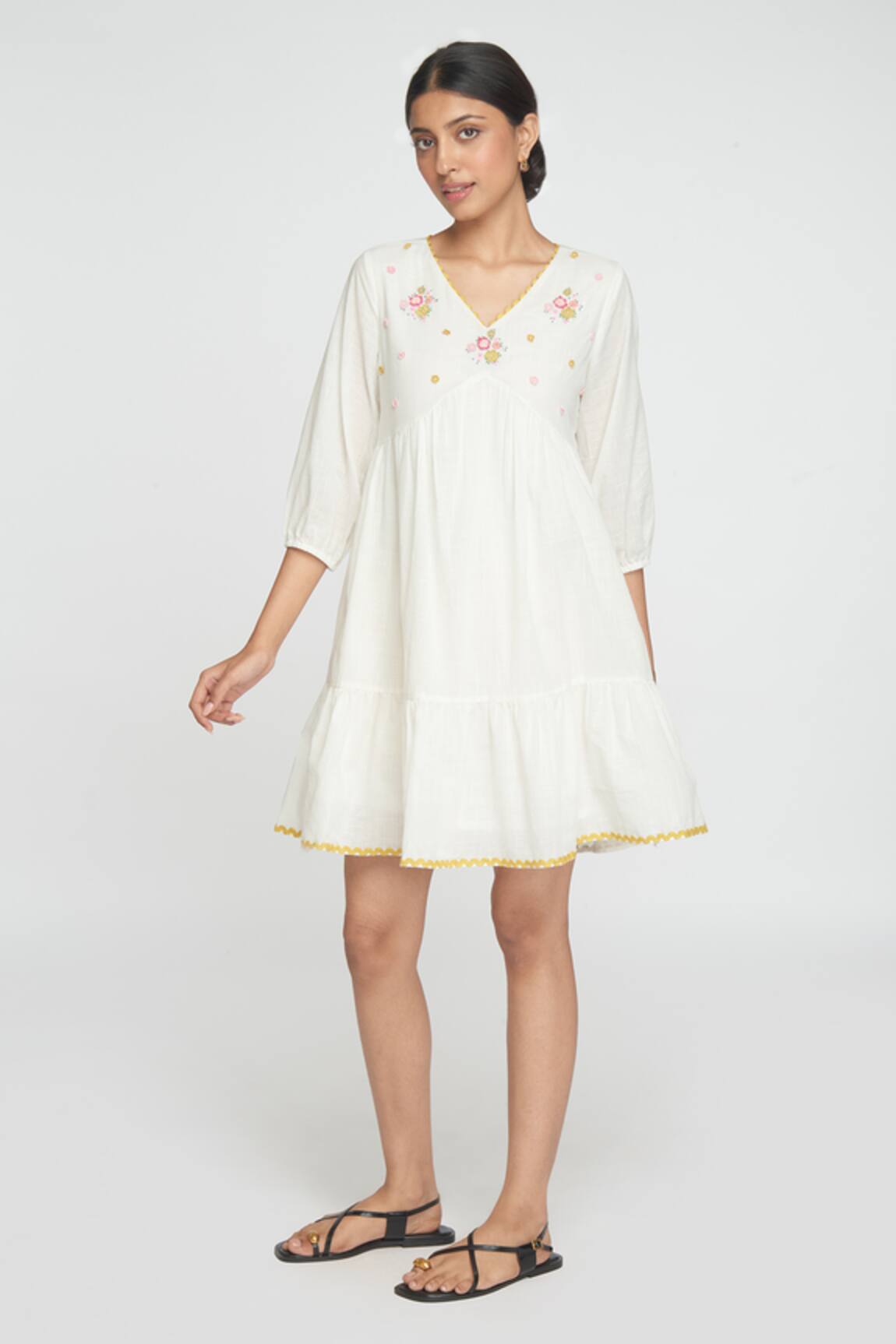Sinjhar Embroidered White Cotton Dress 