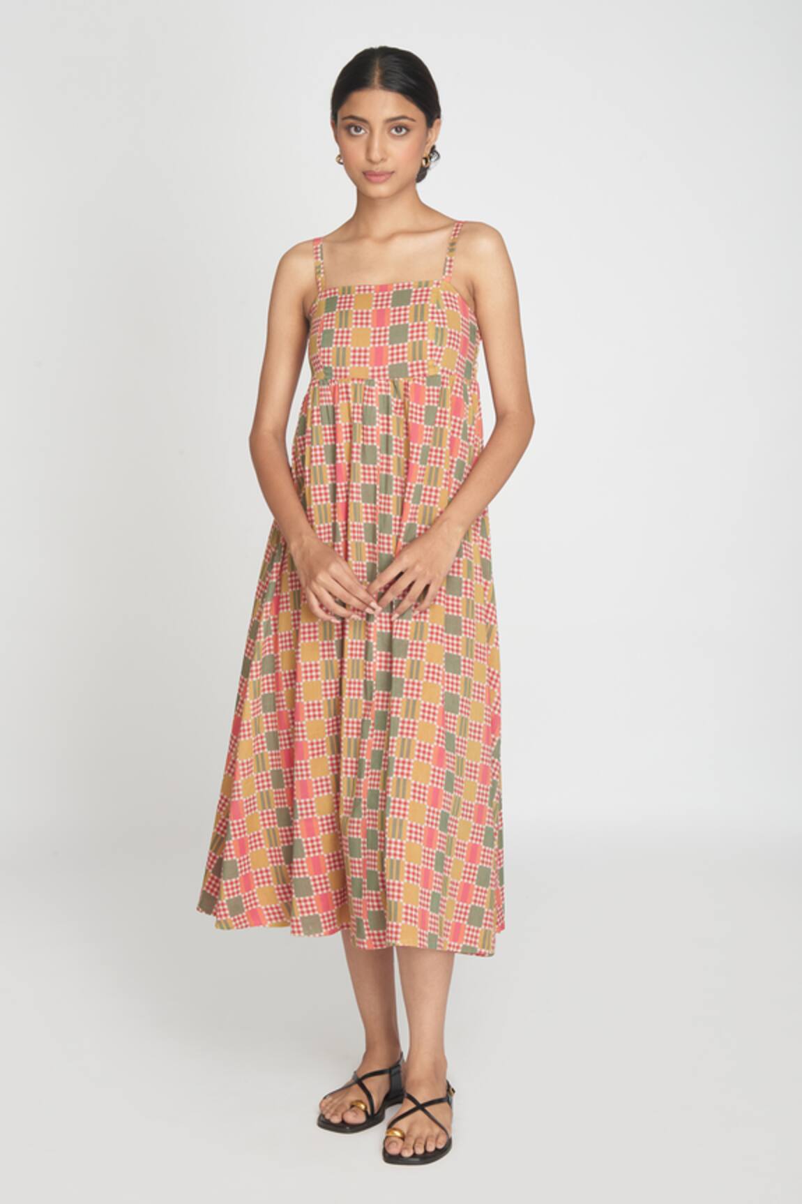Sinjhar Red Cotton Midi Dress 