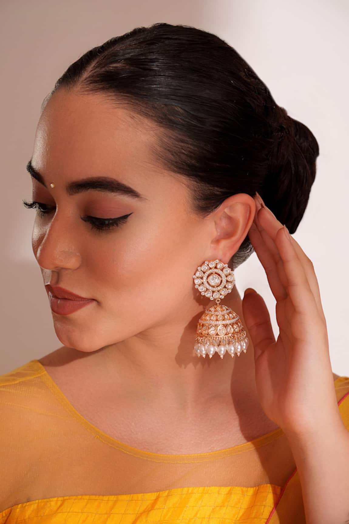 ZEVAR BY GEETA Gold Finish Kundan Polki Jhumka Earrings 