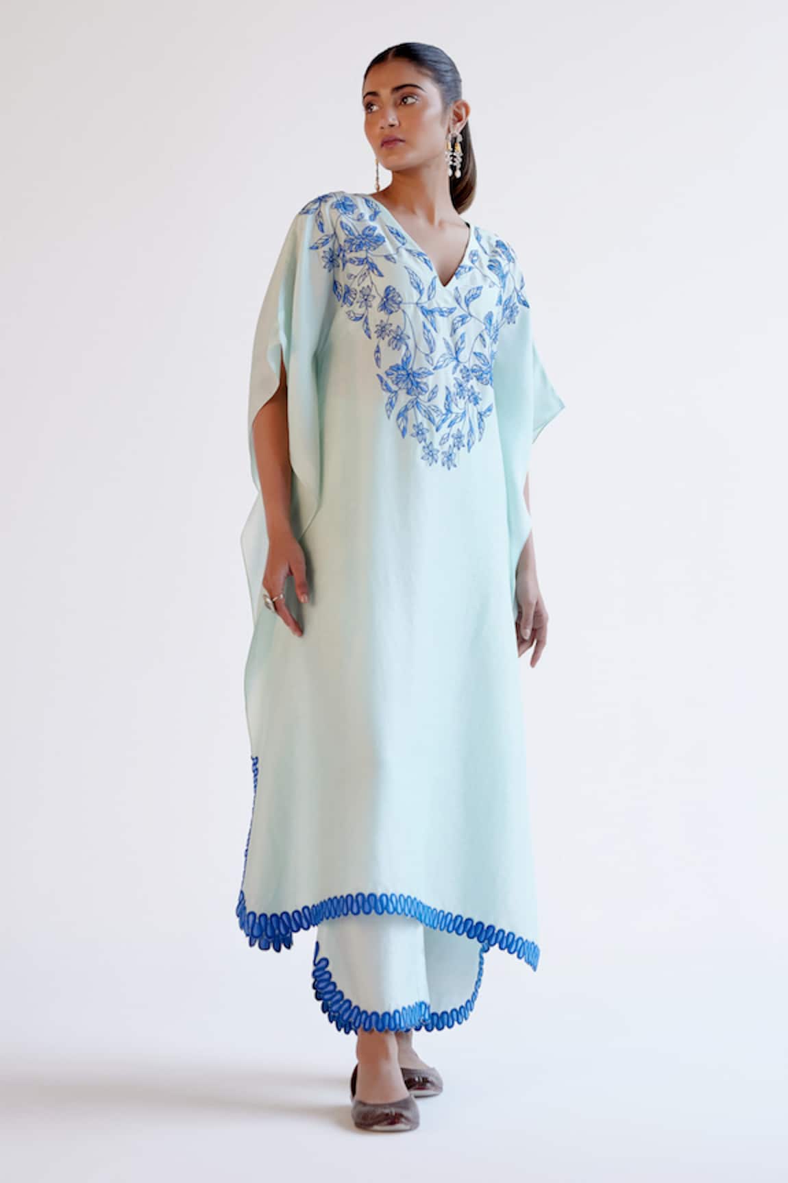 Devnaagri Light Blue Embroidered Kaftan Set 