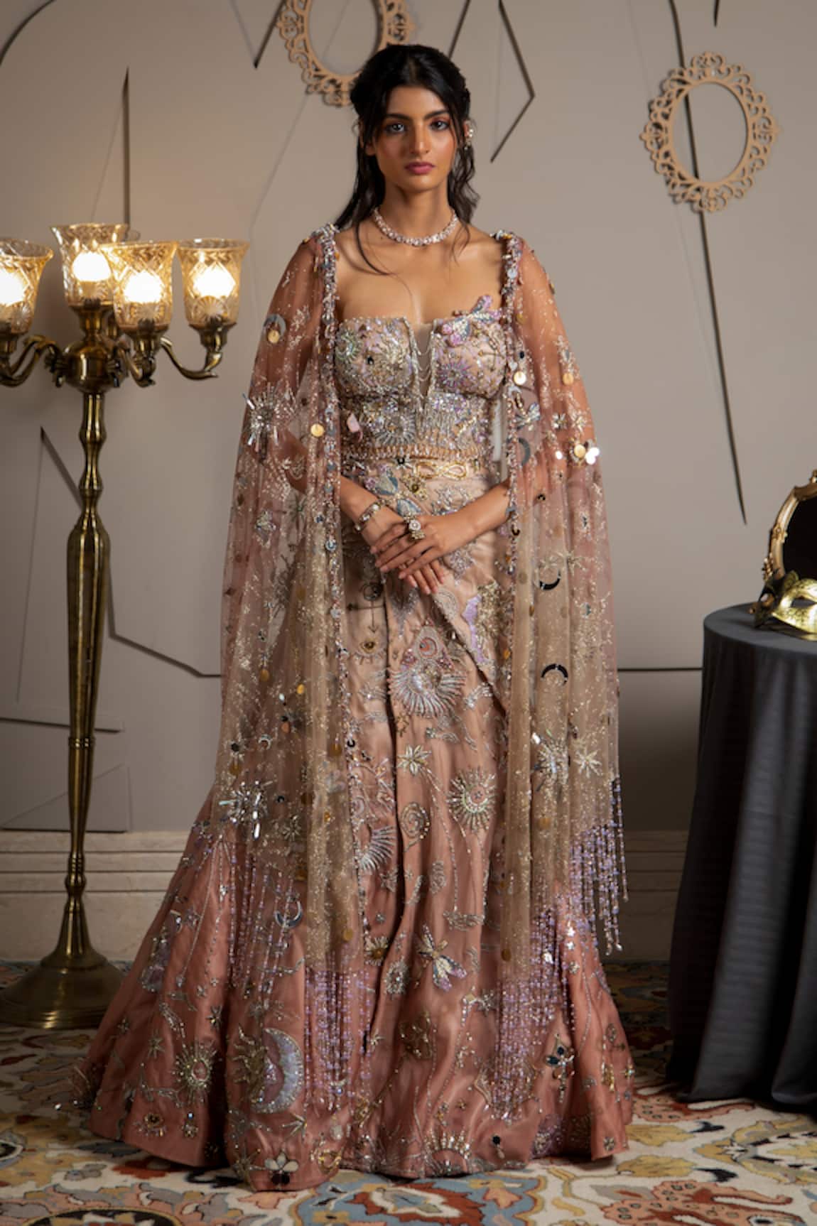 Moledro Taupe & Pink Nova Lehenga Set 