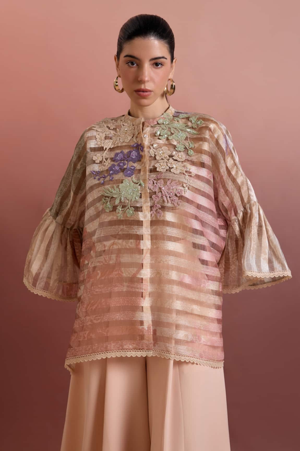 Pankaj & Nidhi Multi Color Embroidered Organza Top 