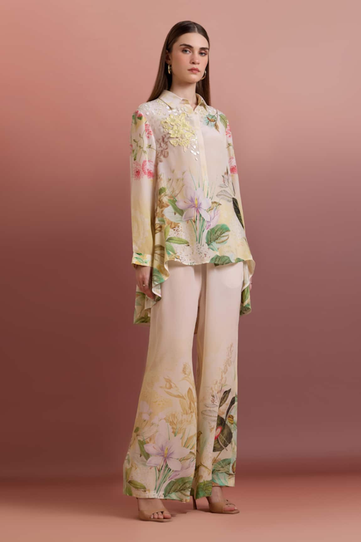 Pankaj & Nidhi Embellished High-Low Shirt & Straight Pants 