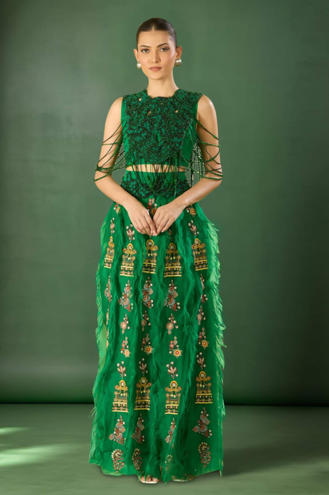 Anamika Khanna Green Embroidered Skirt Set 