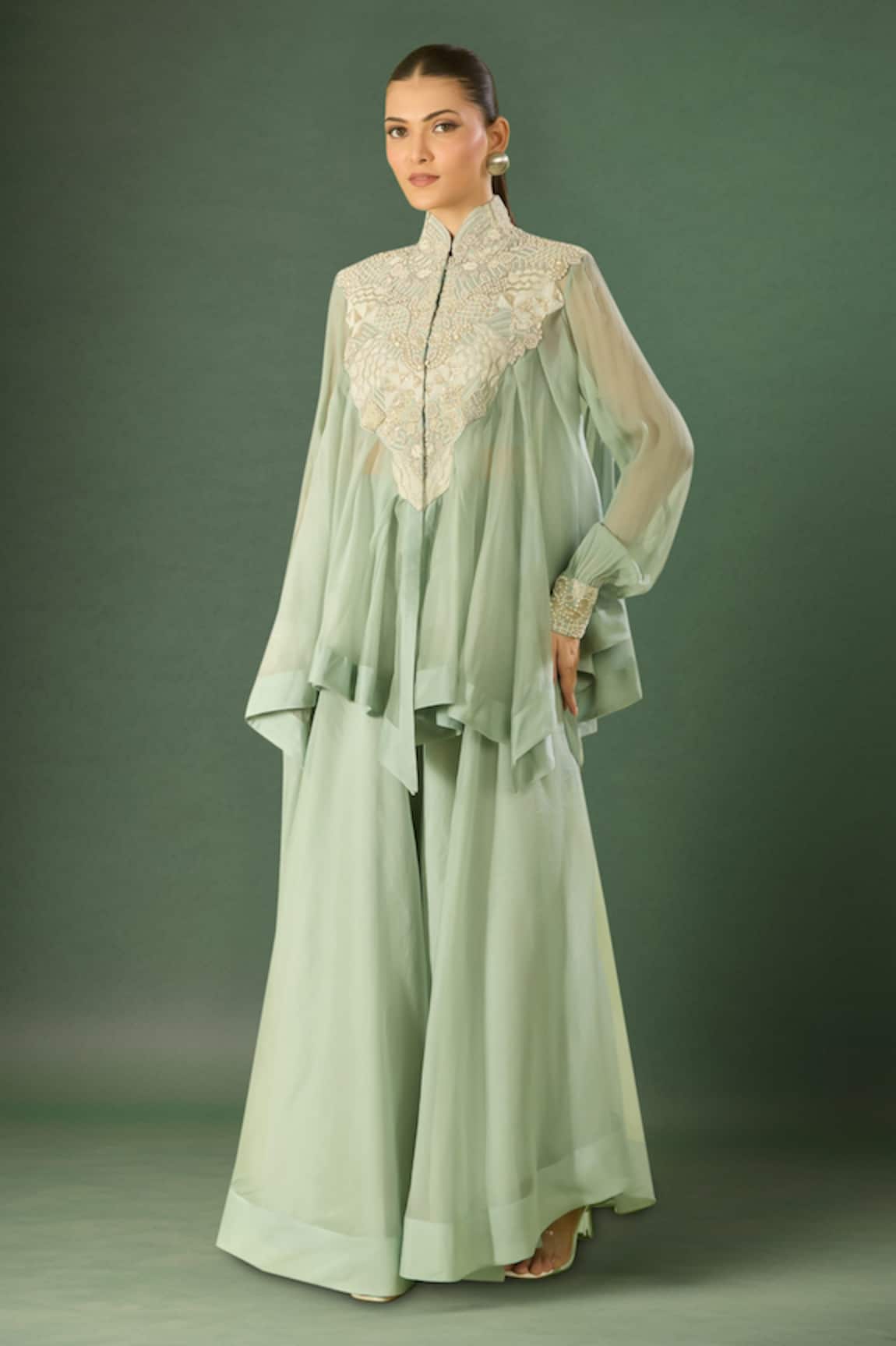 Anamika Khanna Embroidered Pale Blue Tunic & Sharara Set 