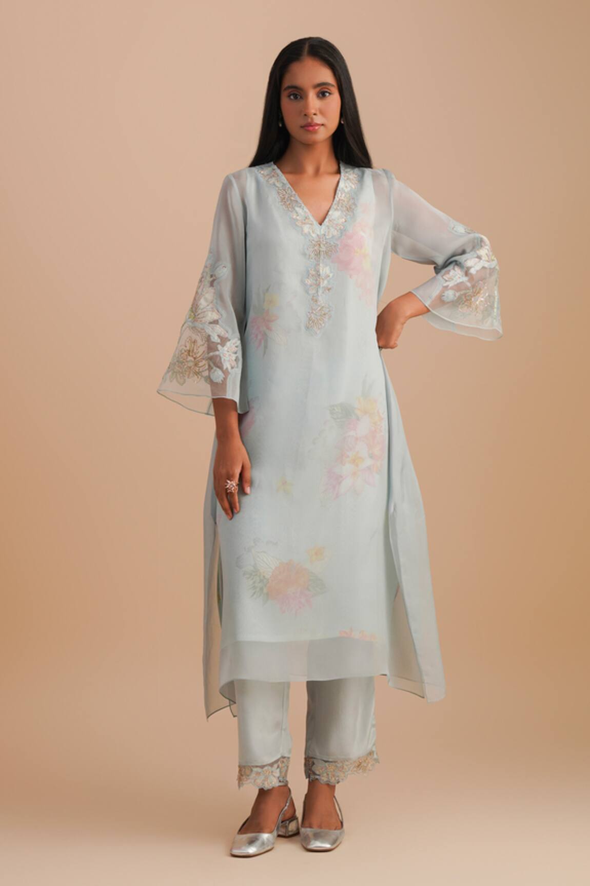One Not Two Floral Applique Kurta Set 
