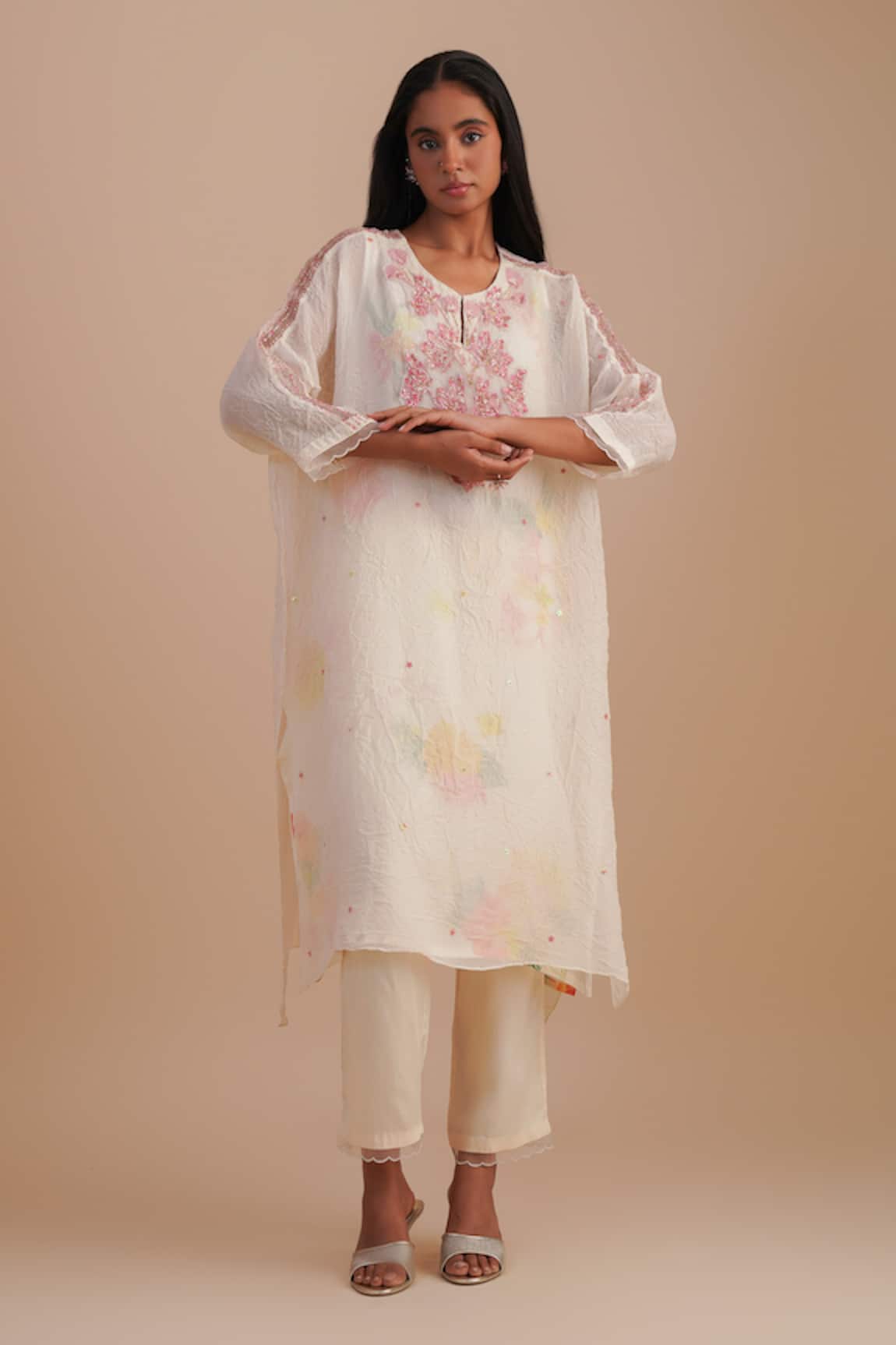 One Not Two Floral Applique Straight Kurta Set 