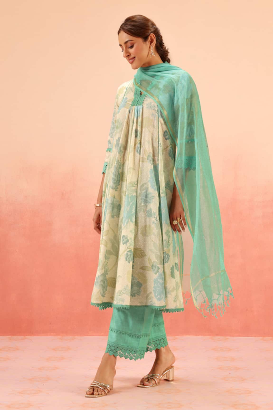 Dohr India Floral Print Kurta Set 