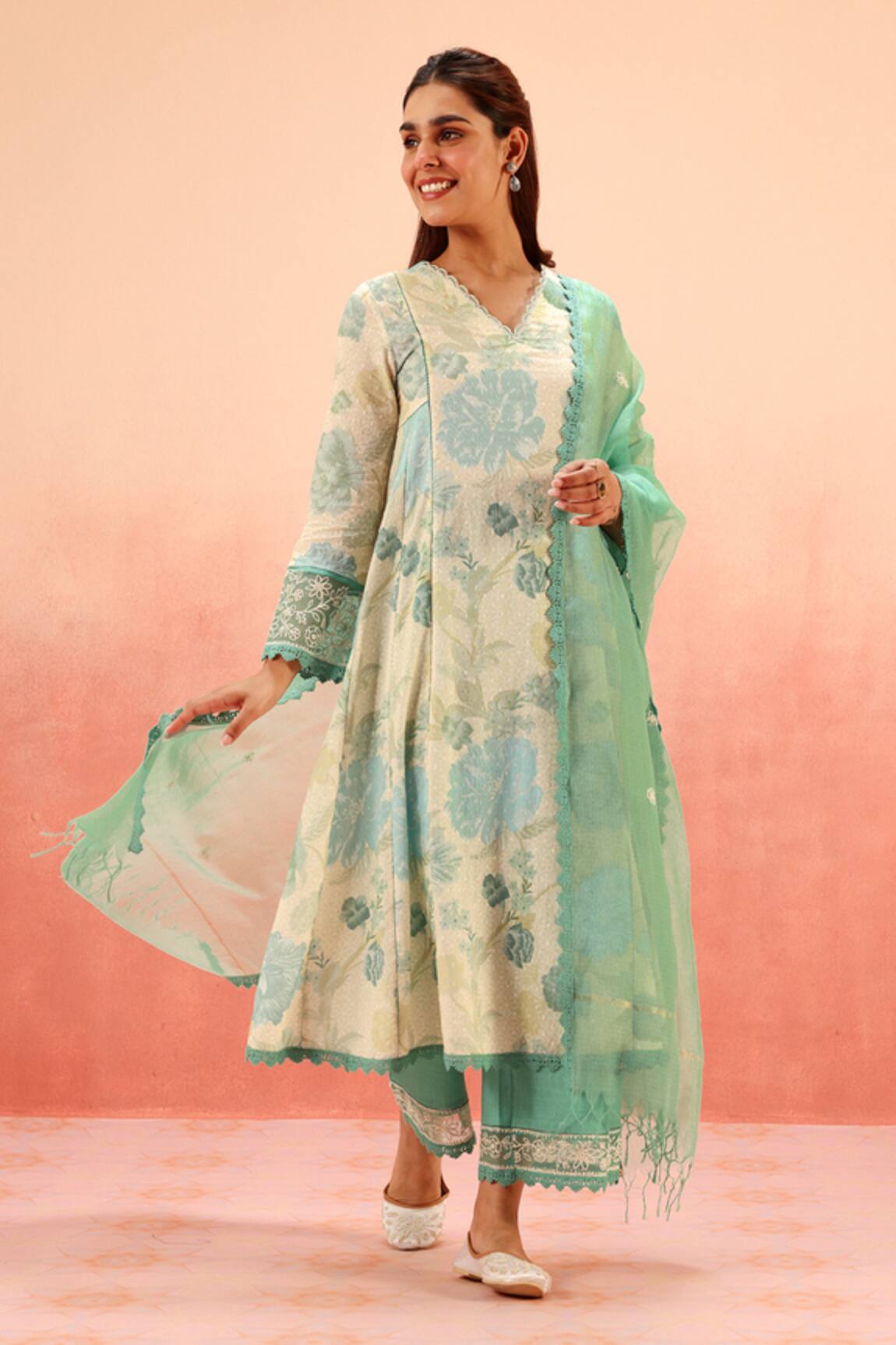Dohr India Floral Print Kurta Pant Set 