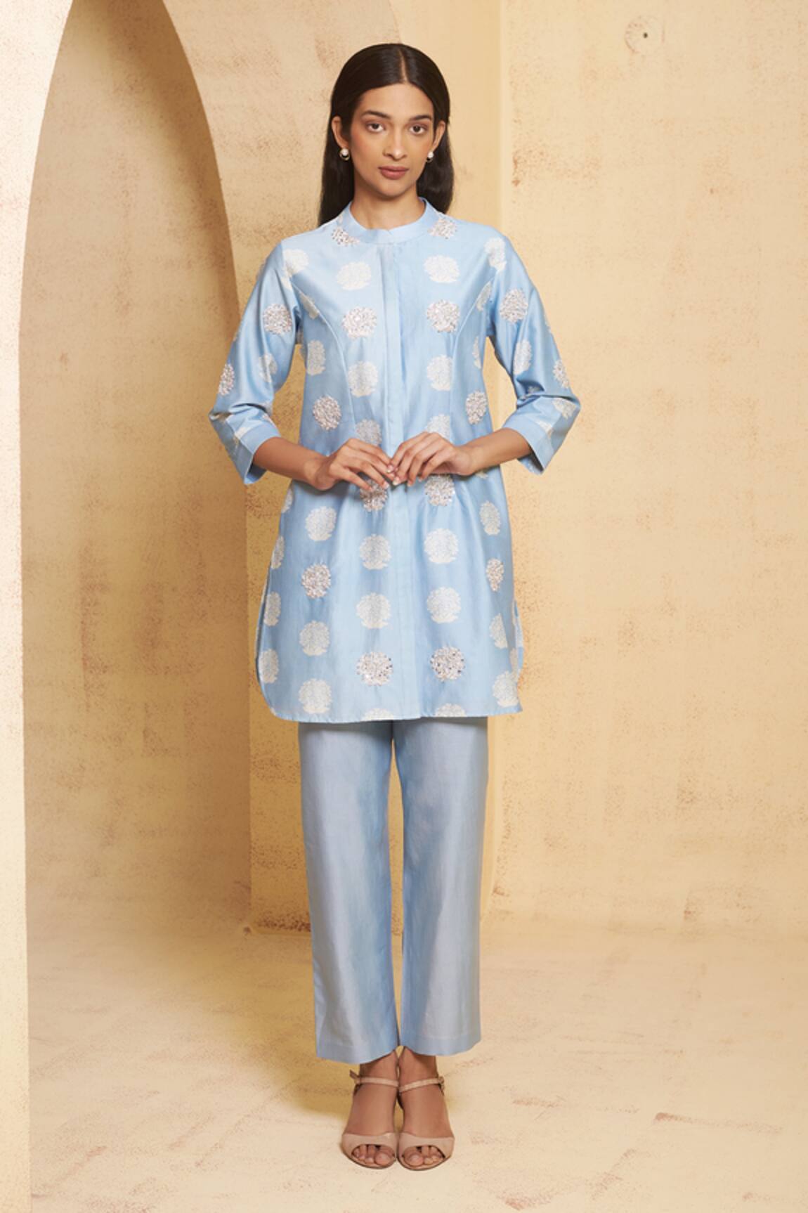 Thetaa Hand Embroidered Blue Kurta Pant Set 