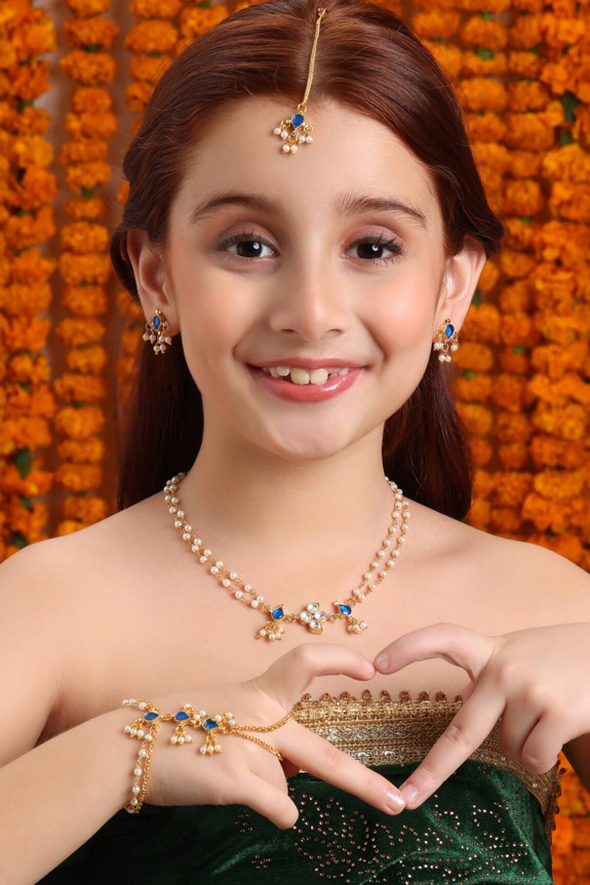 Ruby Raang Blue Polki Kundan Jewelry Set 